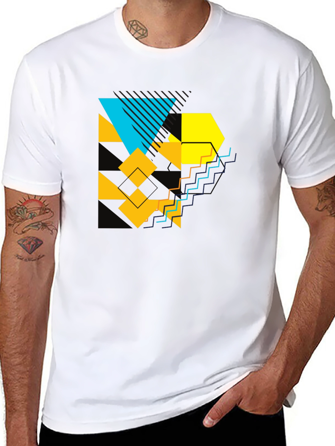 Geometric Graphic Print Black T-Shirt