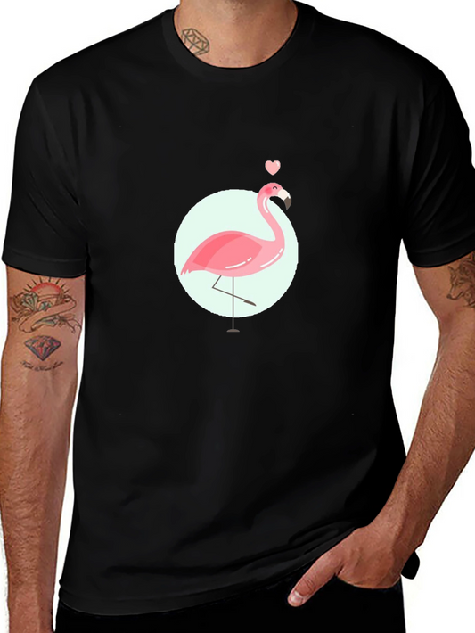 Pink Flamingo Graphic Tee - Black Cotton Casual T-Shirt
