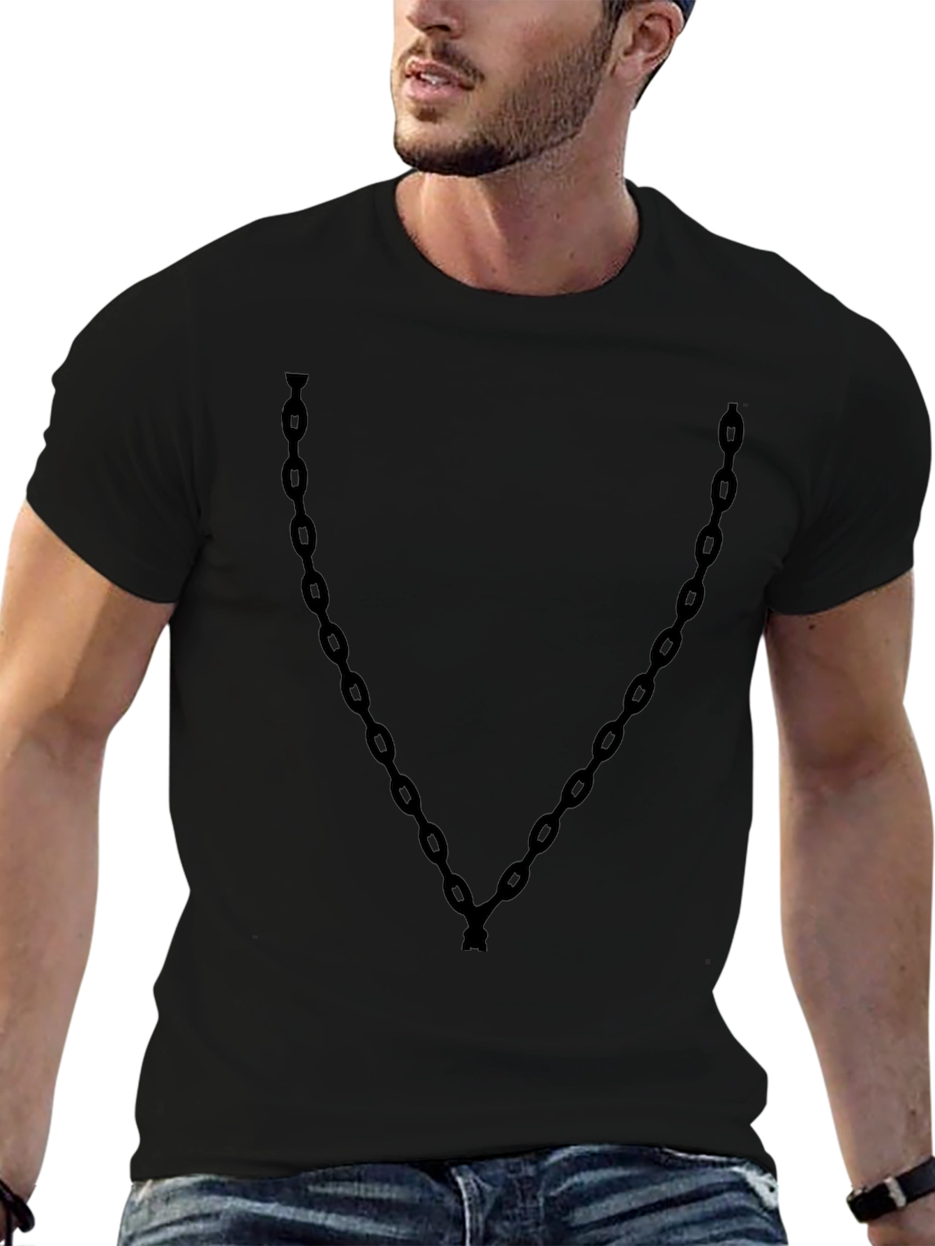 Mens Black Chain Graphic Tee - Casual Style