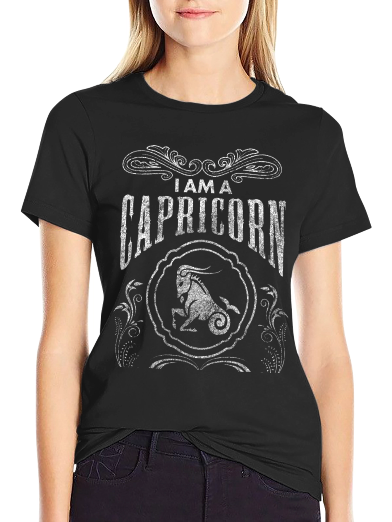 Capricorn Zodiac Graphic T-Shirt - Black