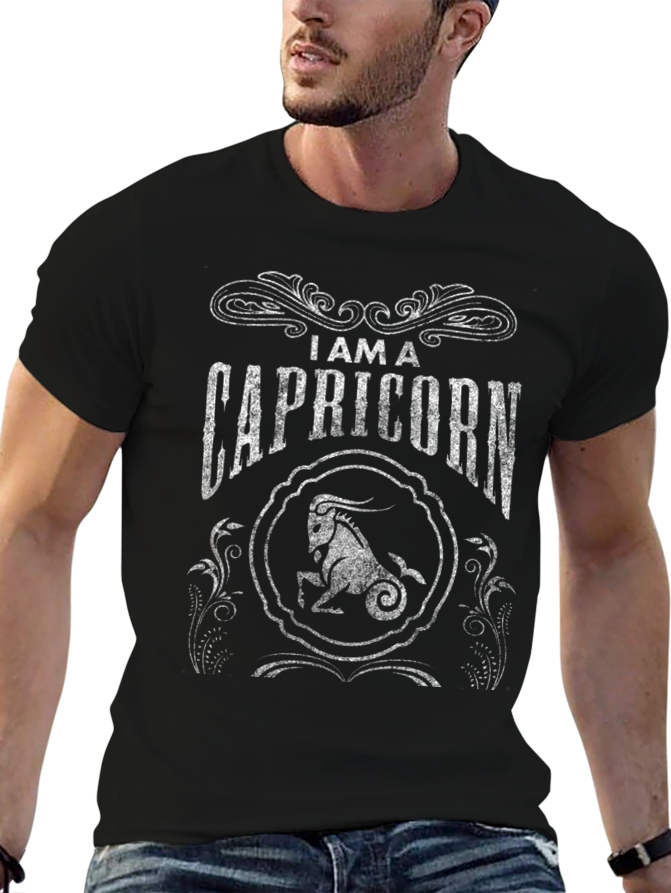 Capricorn Zodiac Graphic T-Shirt - Black