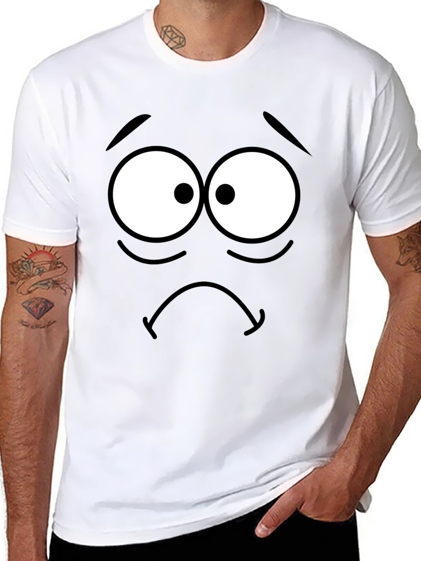 Sad Cartoon Face Black T-Shirt