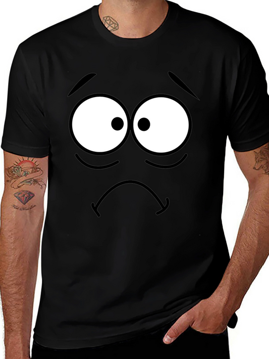 Sad Cartoon Face Black T-Shirt