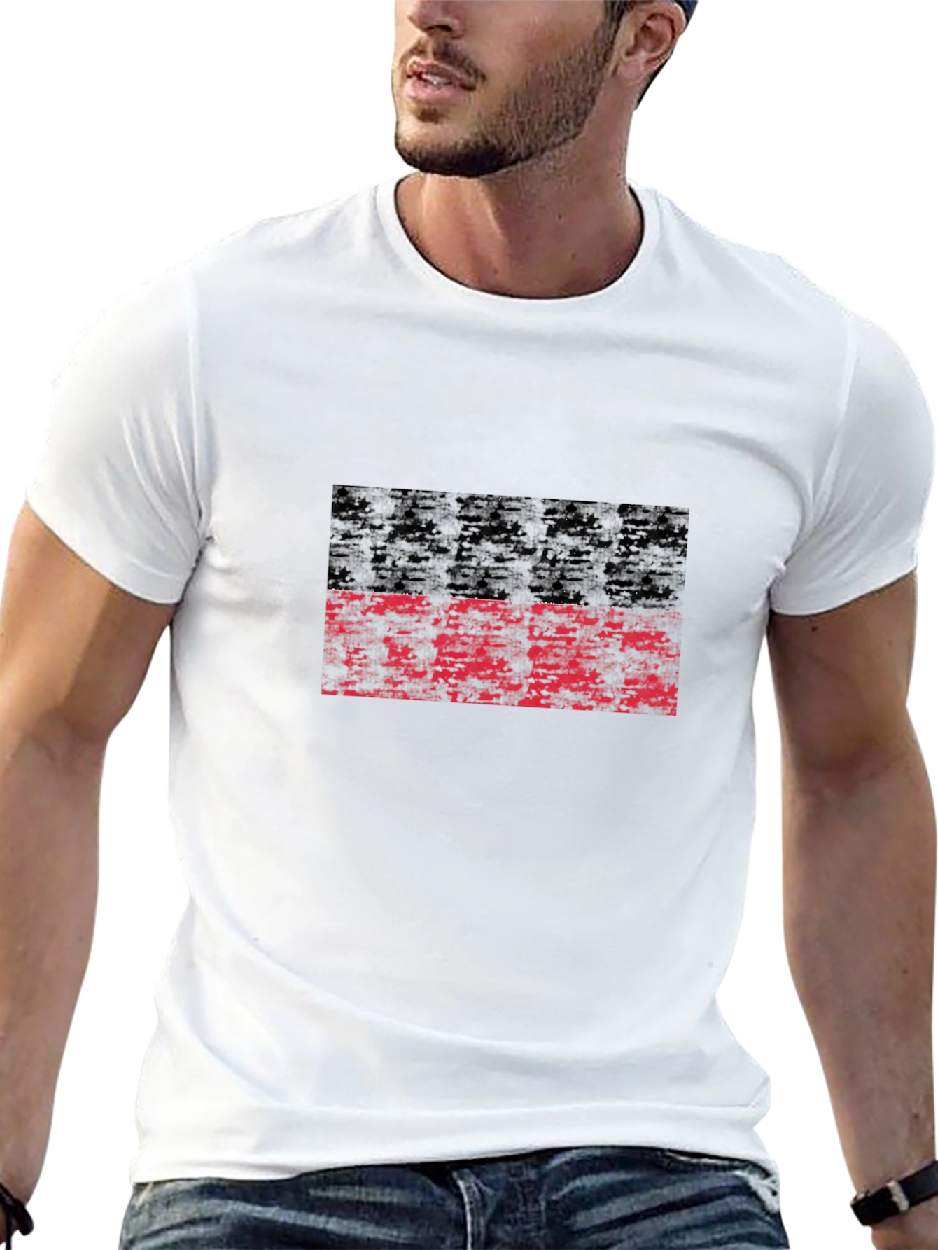 Distressed Black and Red Graphic T-Shirt