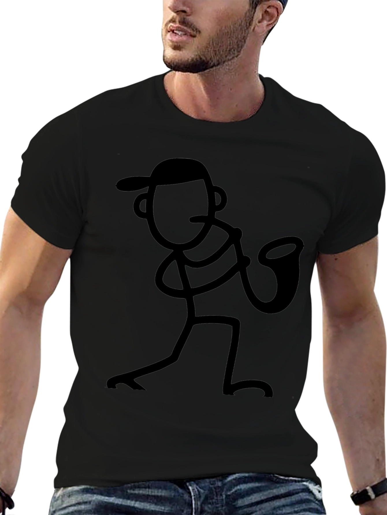 Cool Black Stick Figure Saxophone Player T-Shirt