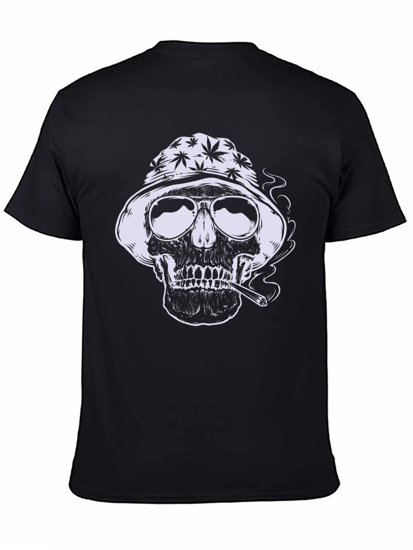 Skull Smoking Weed Graphic Tee - Black