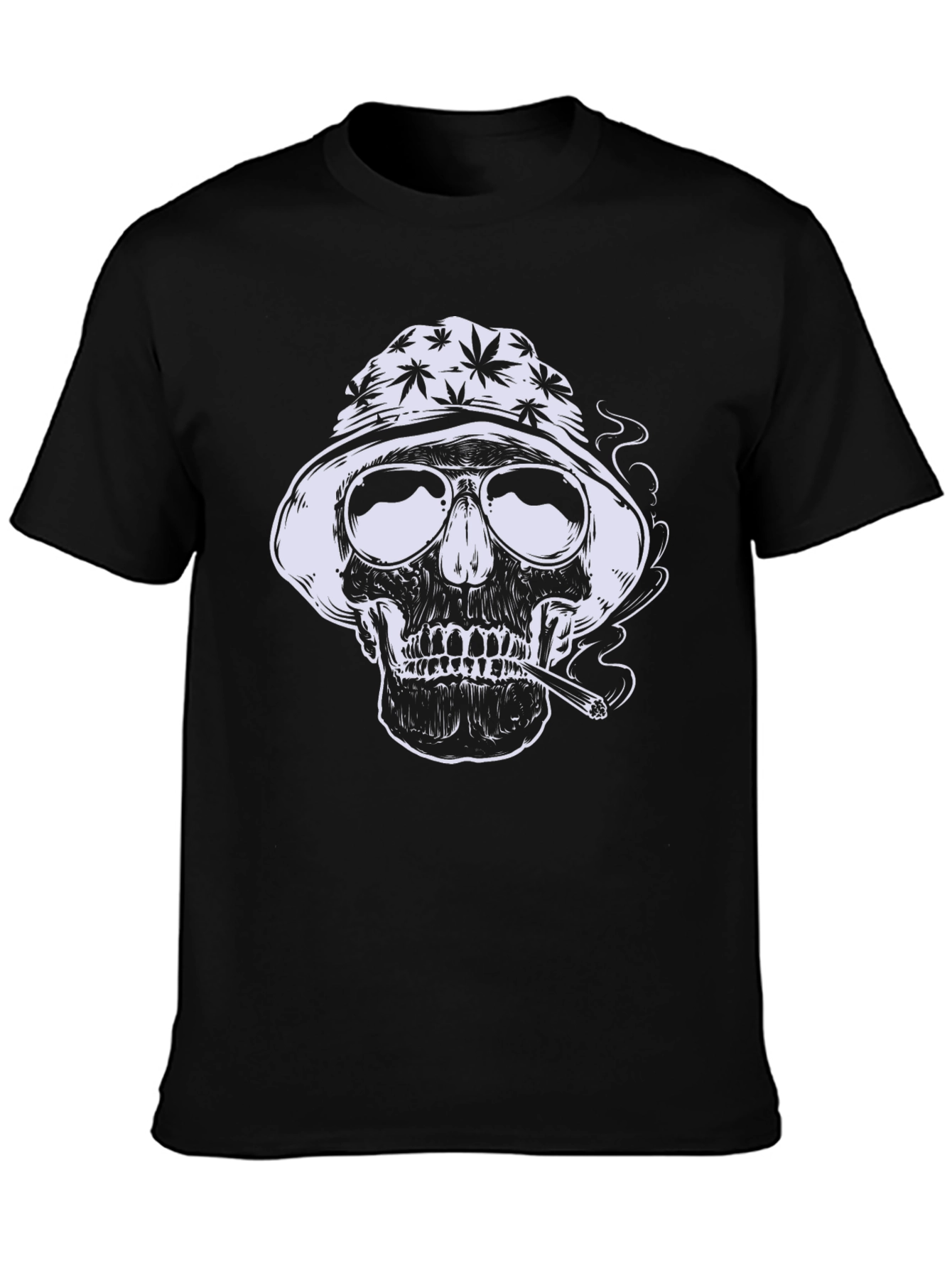 Skull Smoking Weed Graphic Tee - Black