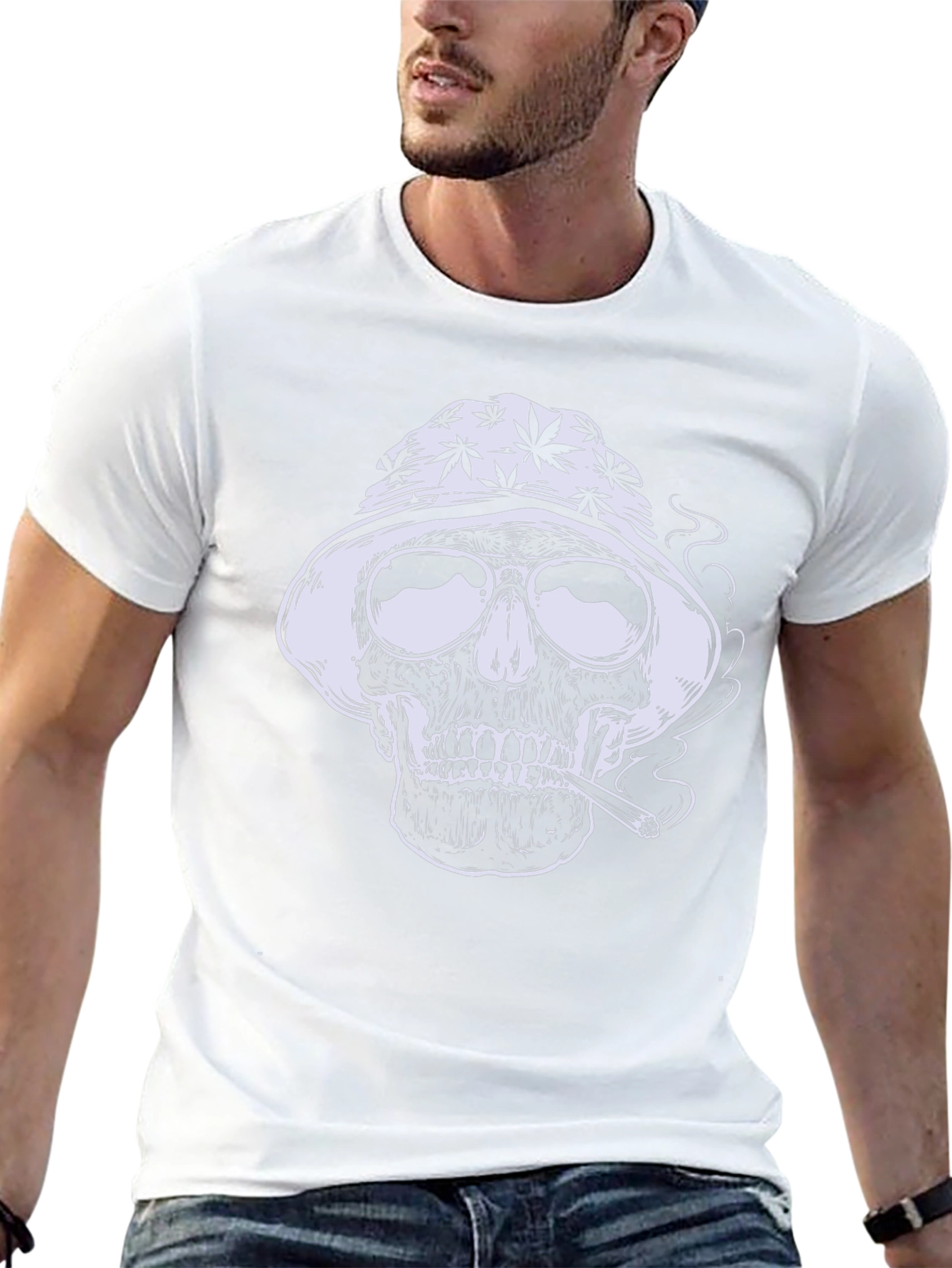 Skull Smoking Weed Graphic Tee - Black