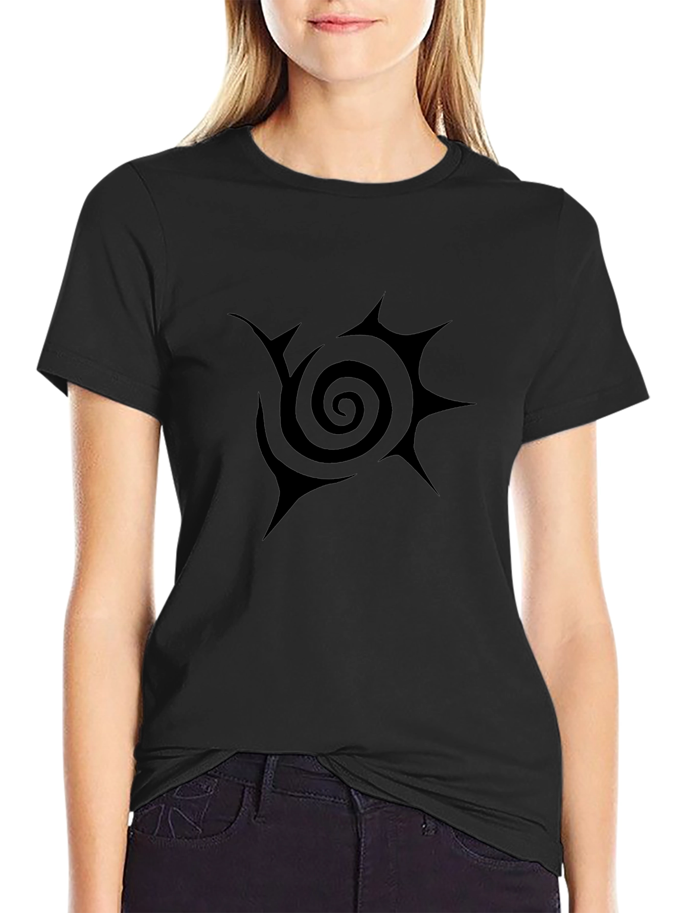 Spiral Sun Tattoo Graphic T-Shirt - Modern Black Tee