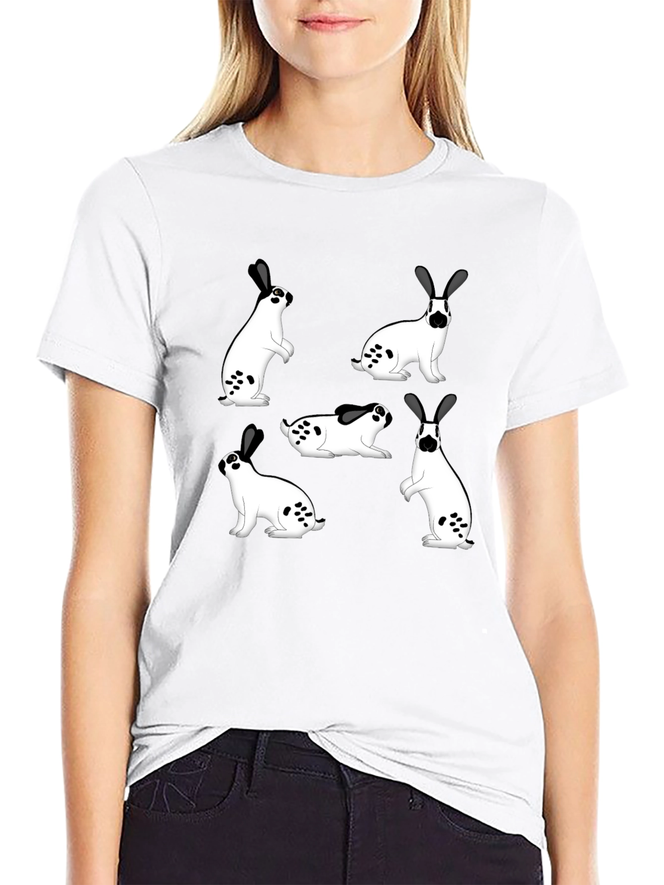 Rabbit Print Black T-Shirt