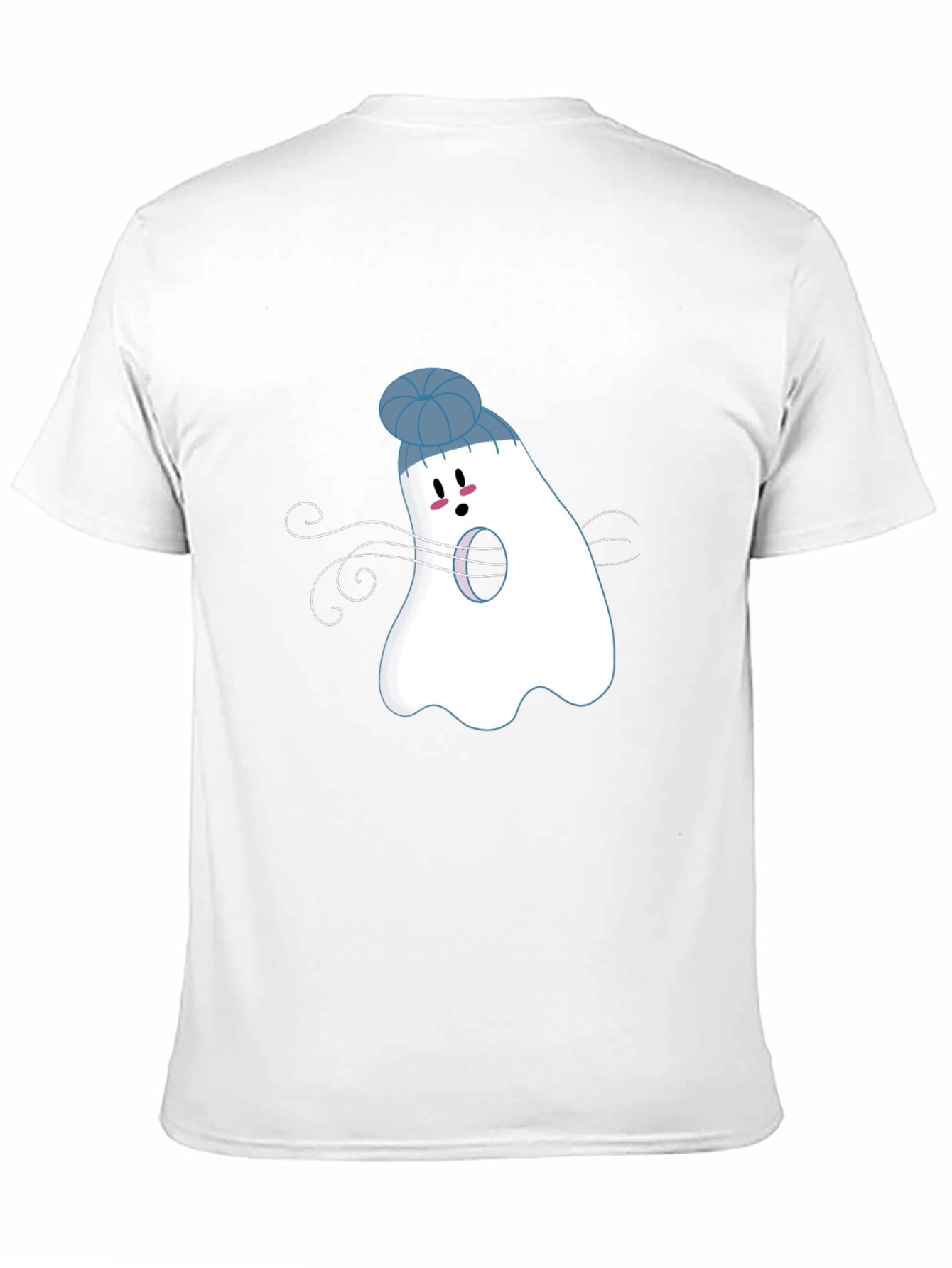 Whimsical Ghost in Beanie Black T-Shirt