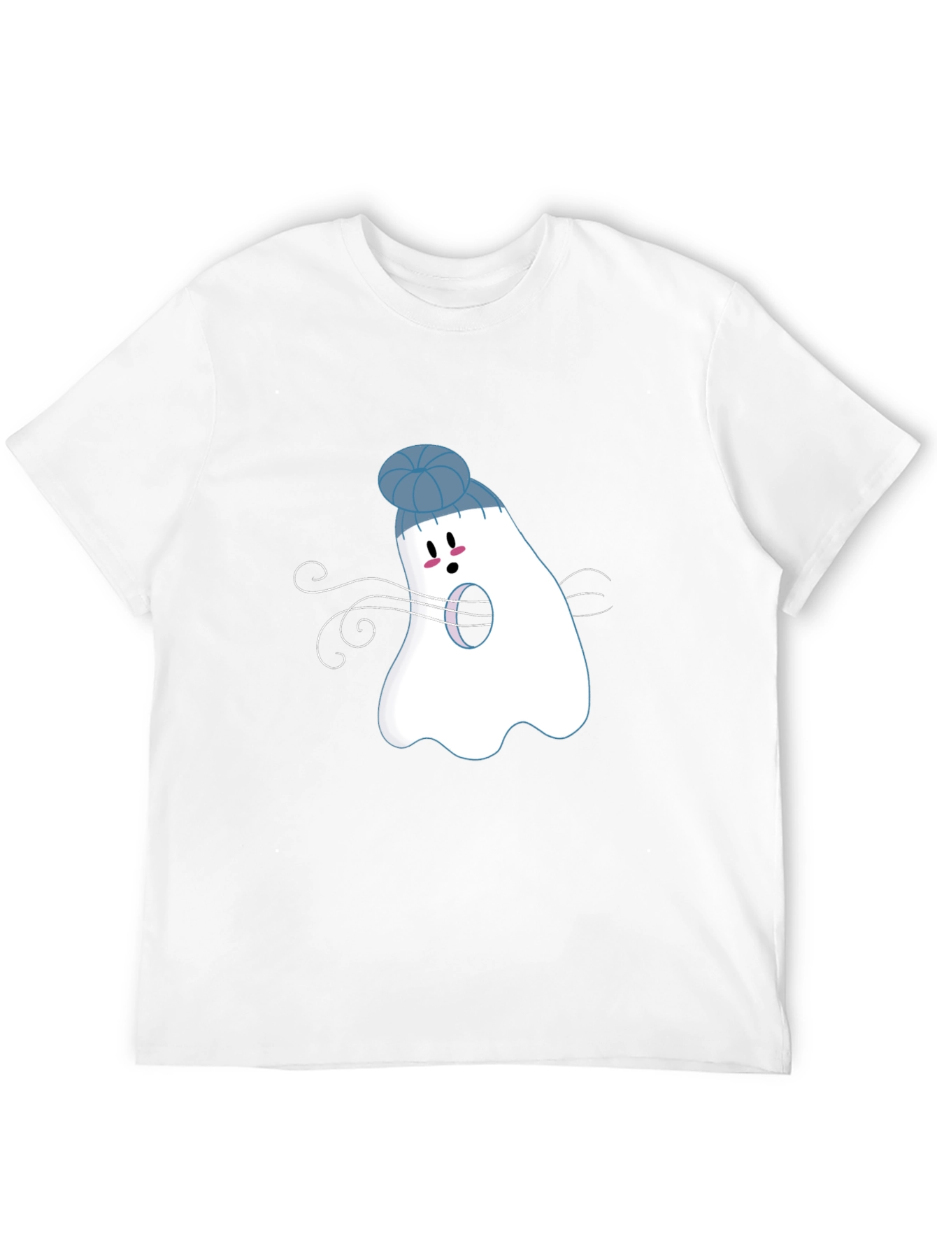 Whimsical Ghost in Beanie Black T-Shirt