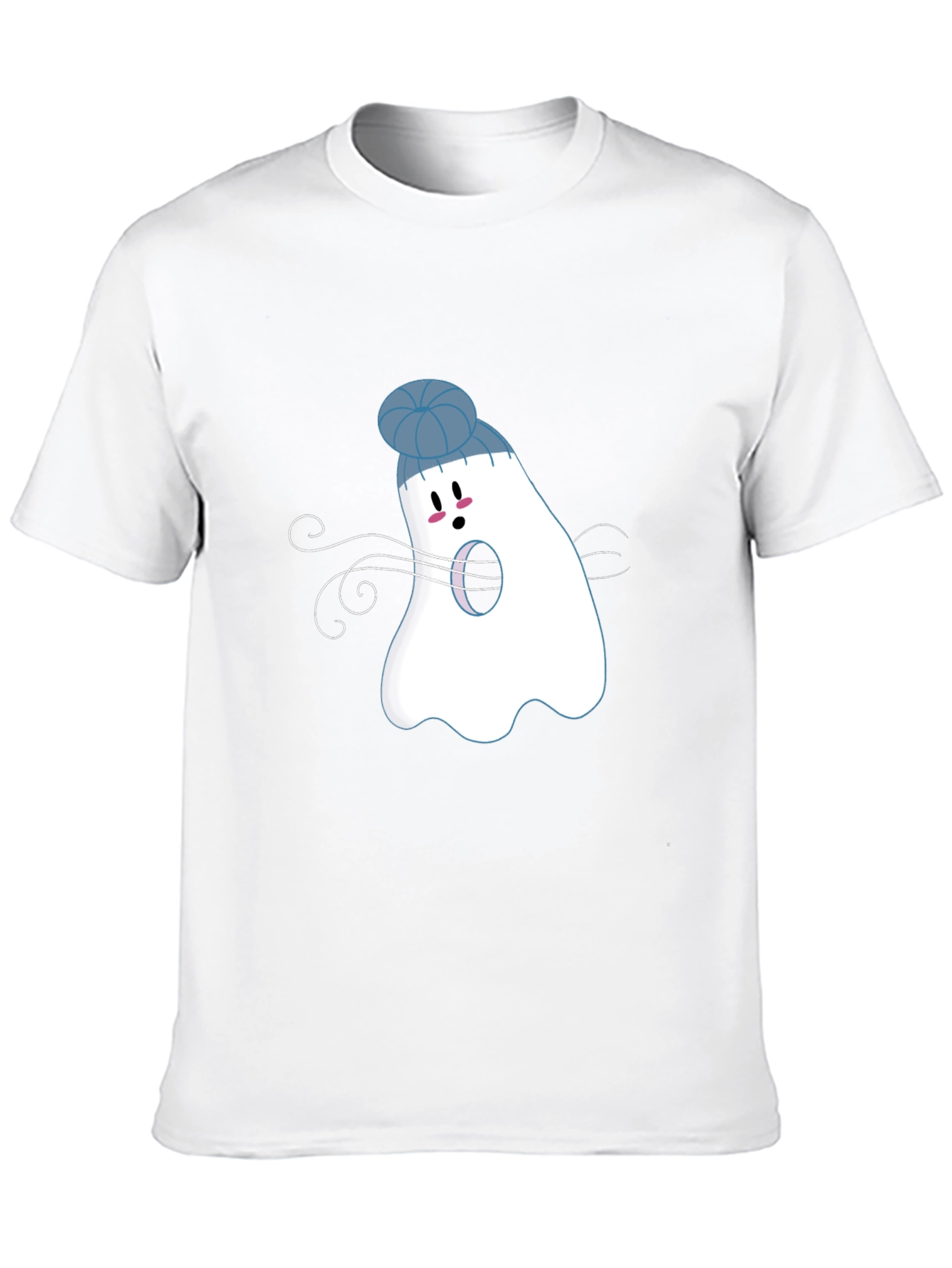 Whimsical Ghost in Beanie Black T-Shirt