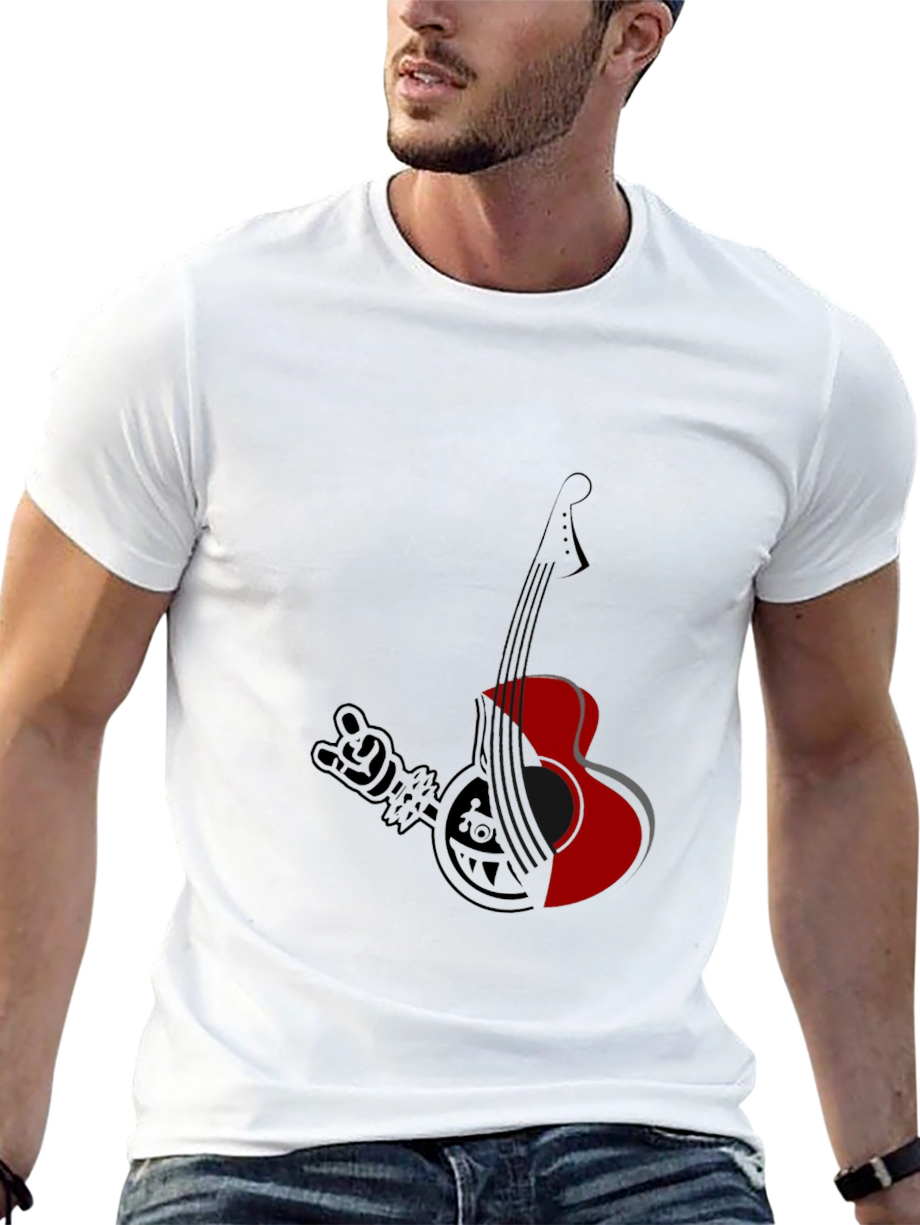 Black T-Shirt with Guitar Graphic