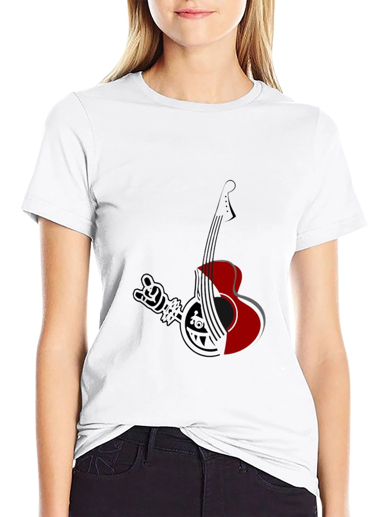Black T-Shirt with Guitar Graphic