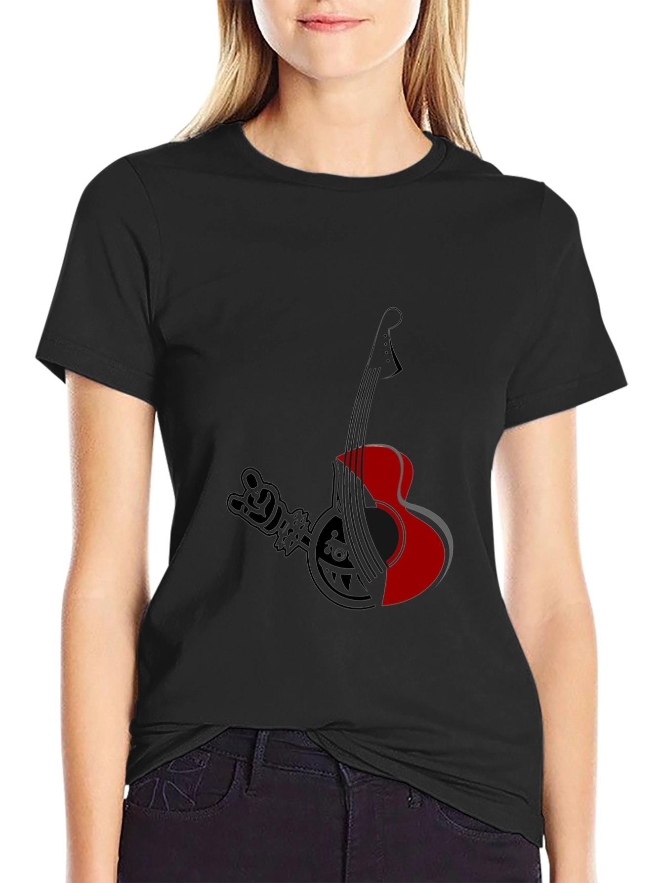 Black T-Shirt with Guitar Graphic