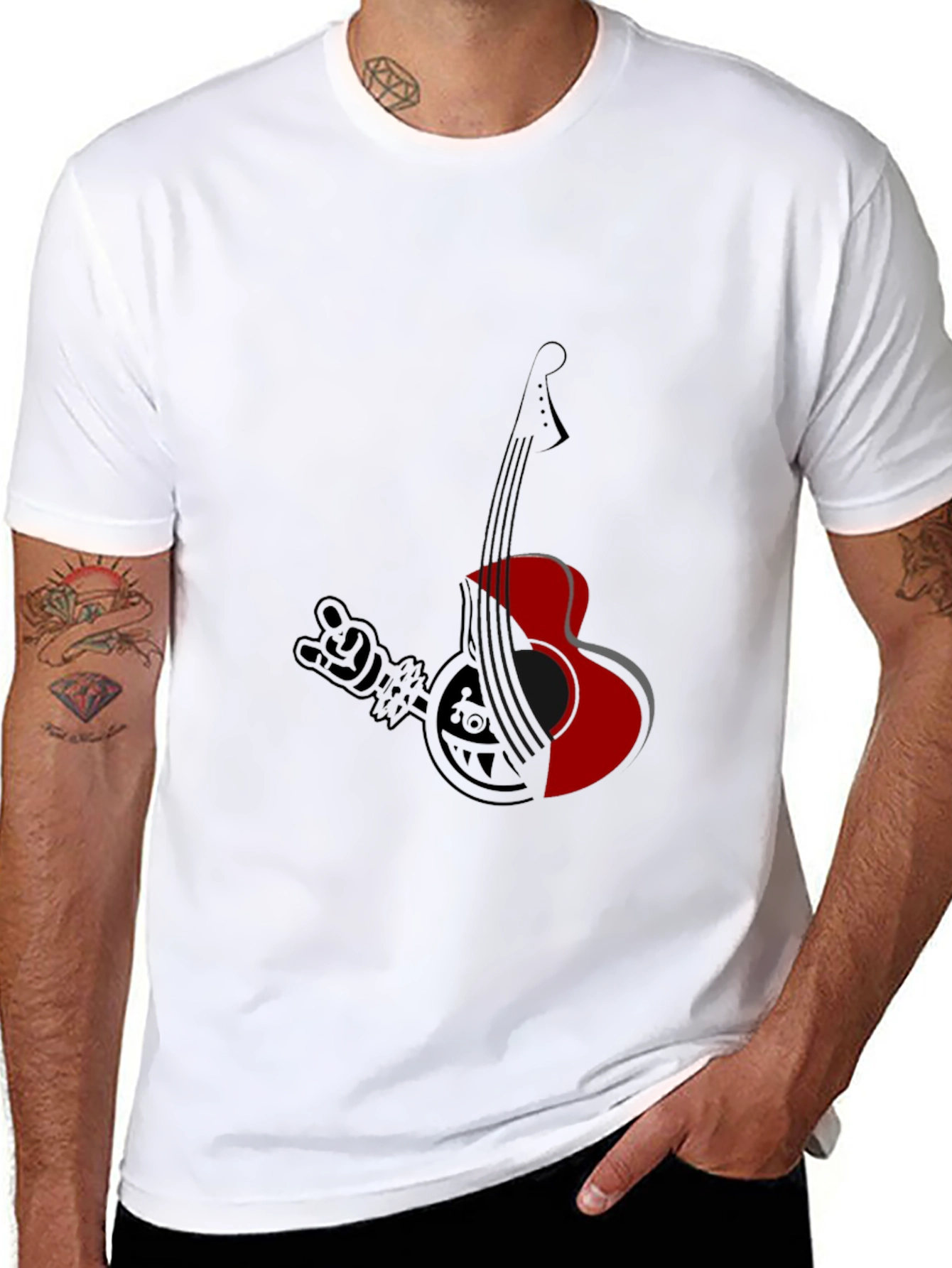 Black T-Shirt with Guitar Graphic
