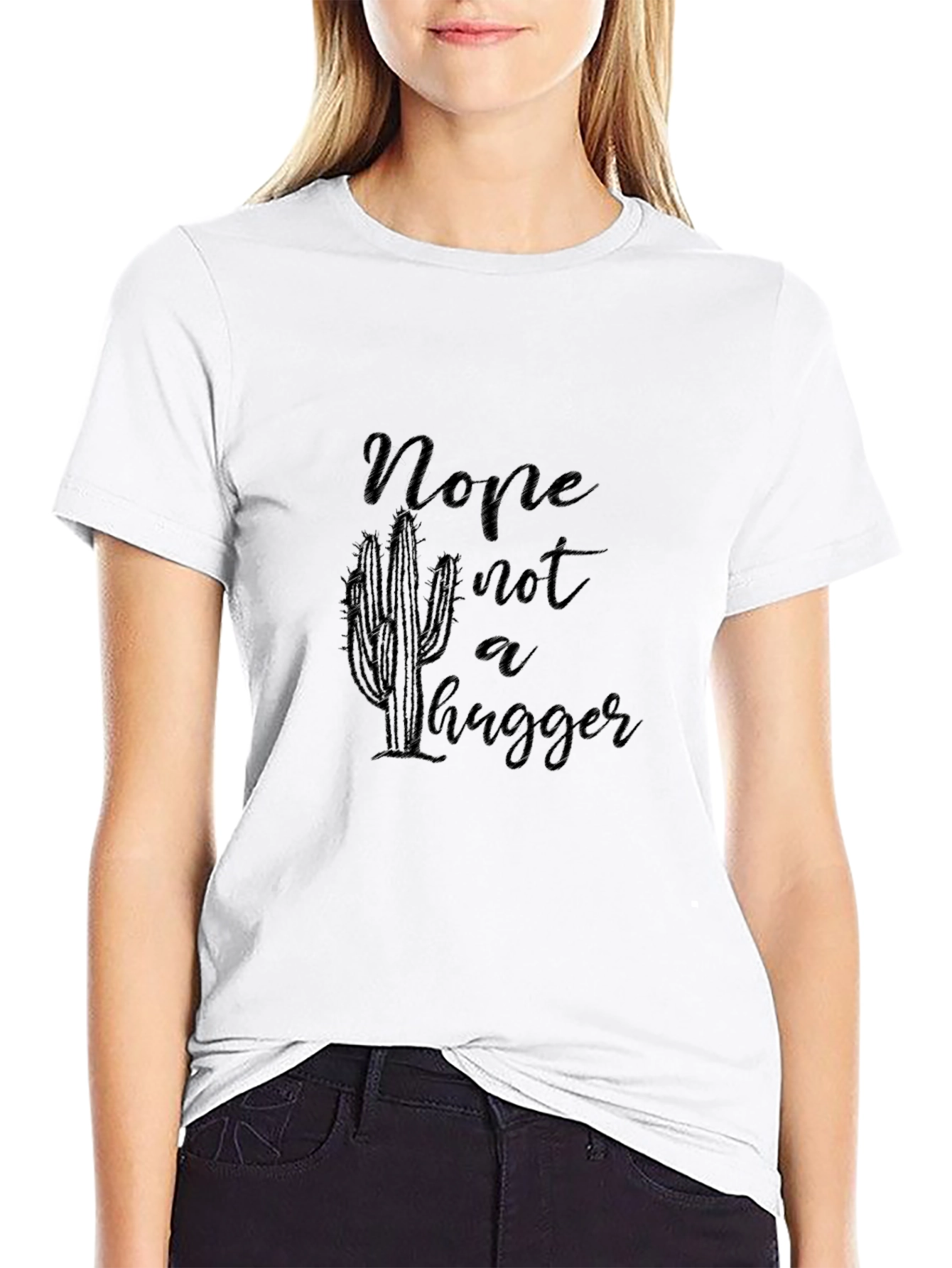 Nope Not a Hugger Cactus Graphic Black Tee Shirt