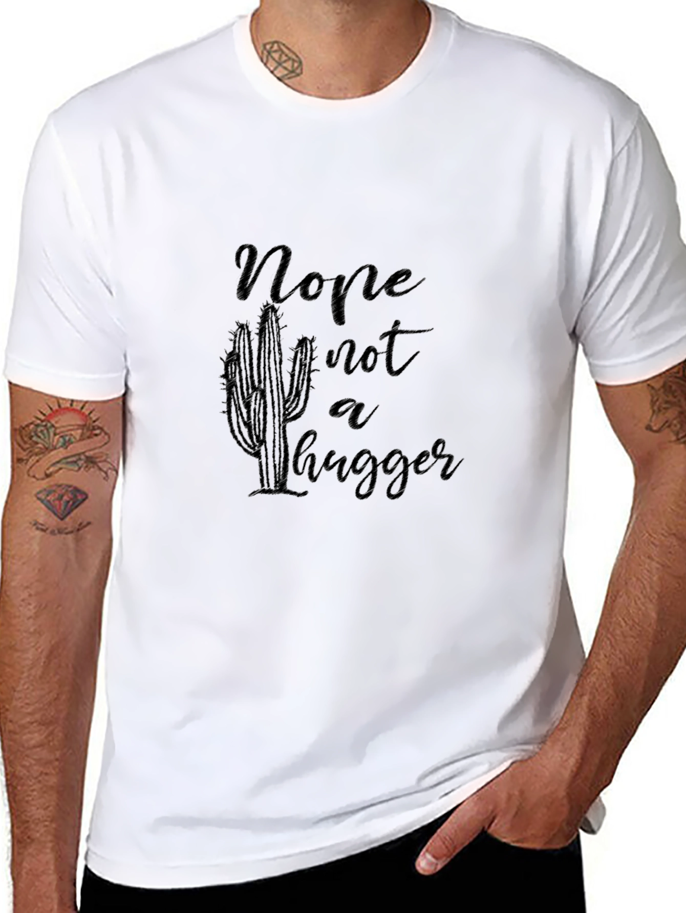 Nope Not a Hugger Cactus Graphic Black Tee Shirt