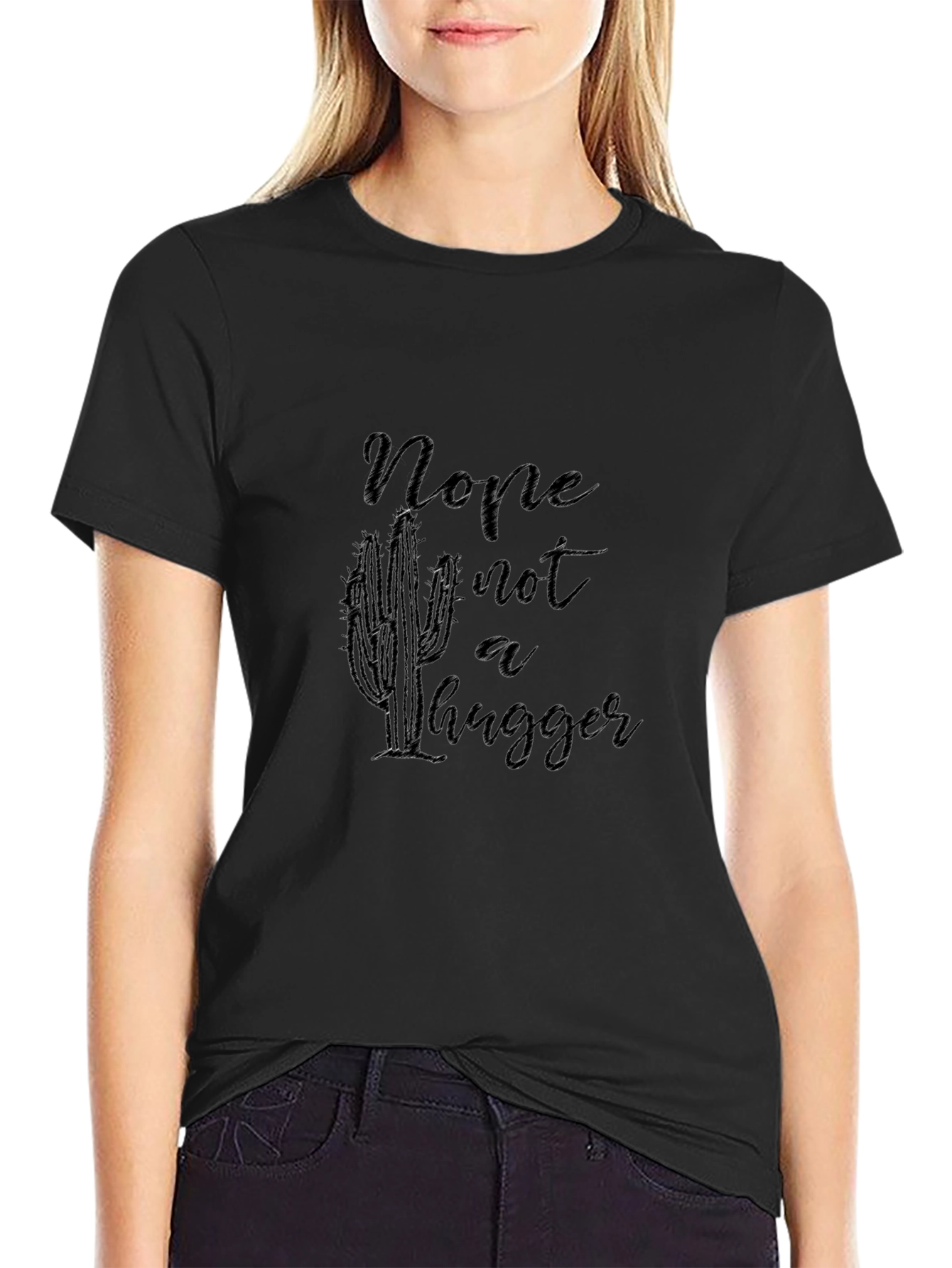Nope Not a Hugger Cactus Graphic Black Tee Shirt