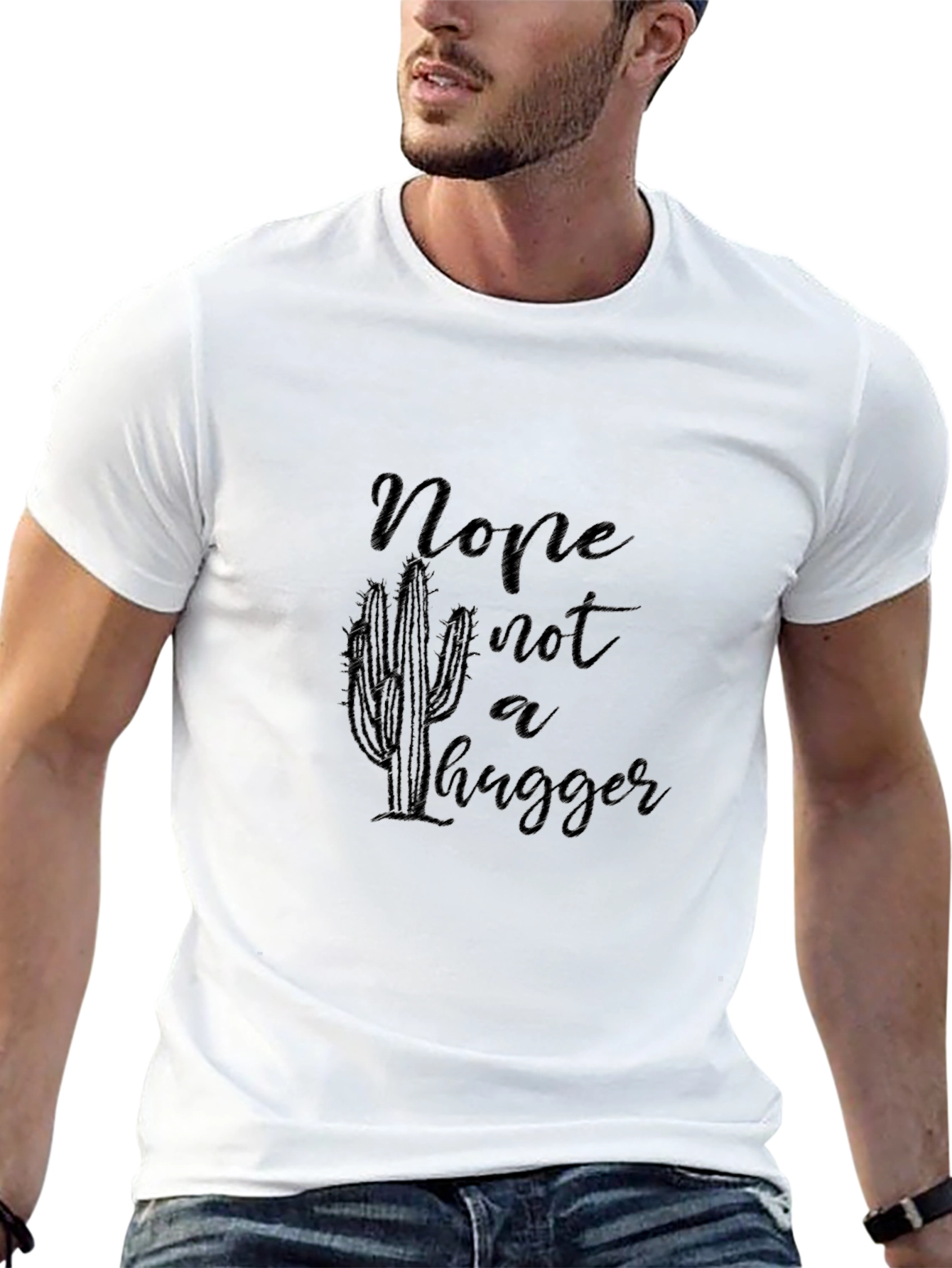 Nope Not a Hugger Cactus Graphic Black Tee Shirt