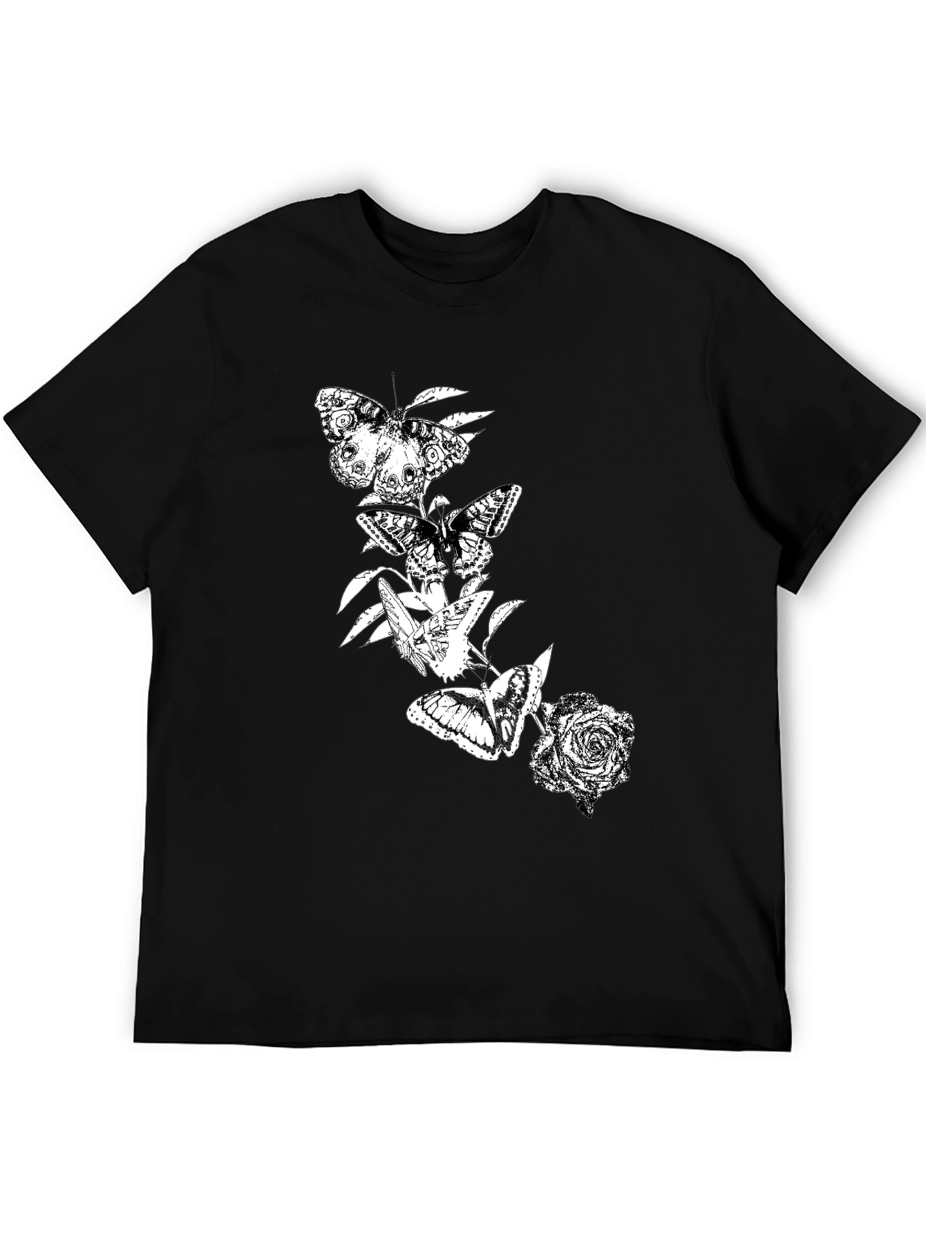 Butterfly & Rose Graphic Black T-Shirt