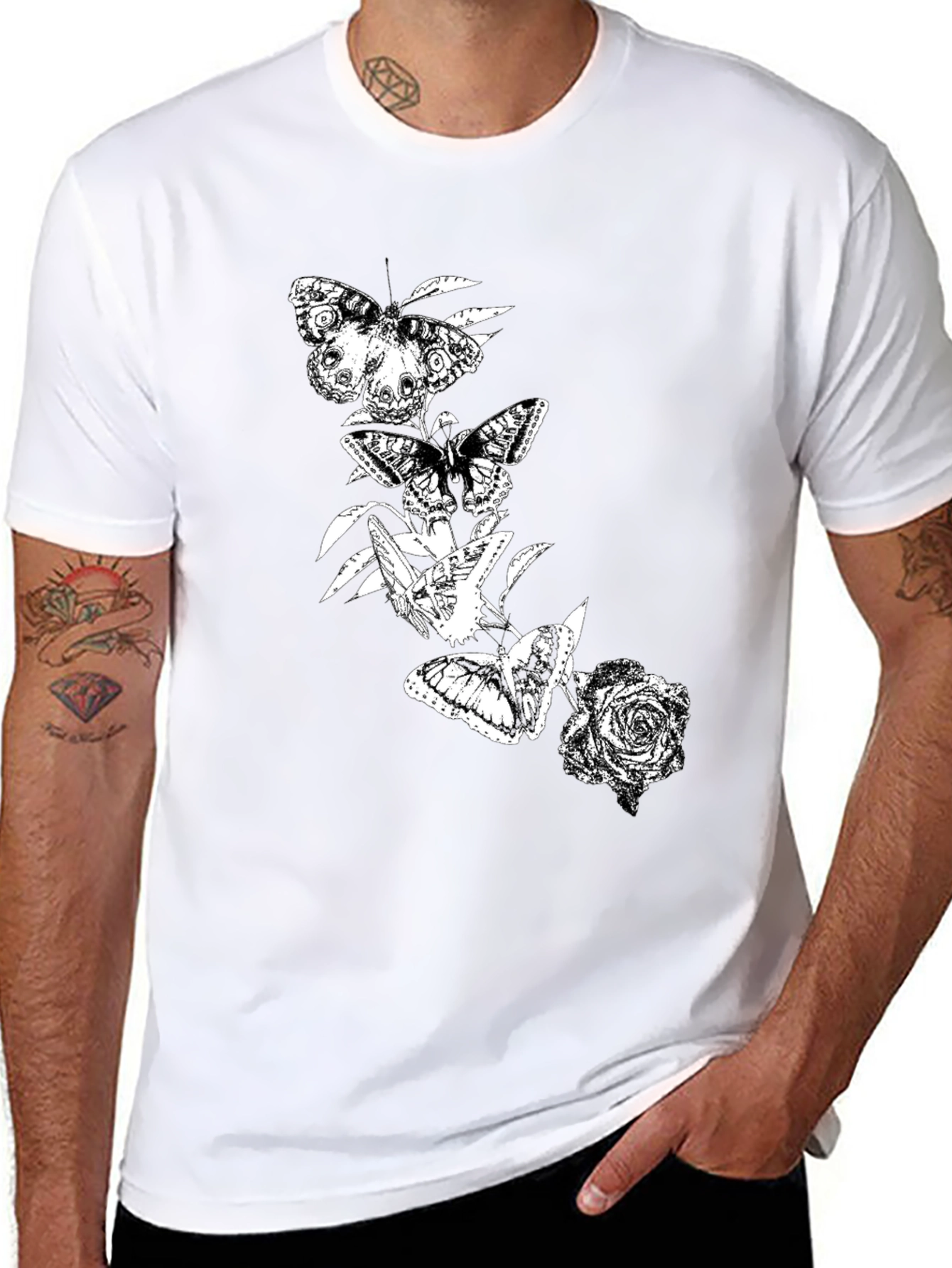 Butterfly & Rose Graphic Black T-Shirt