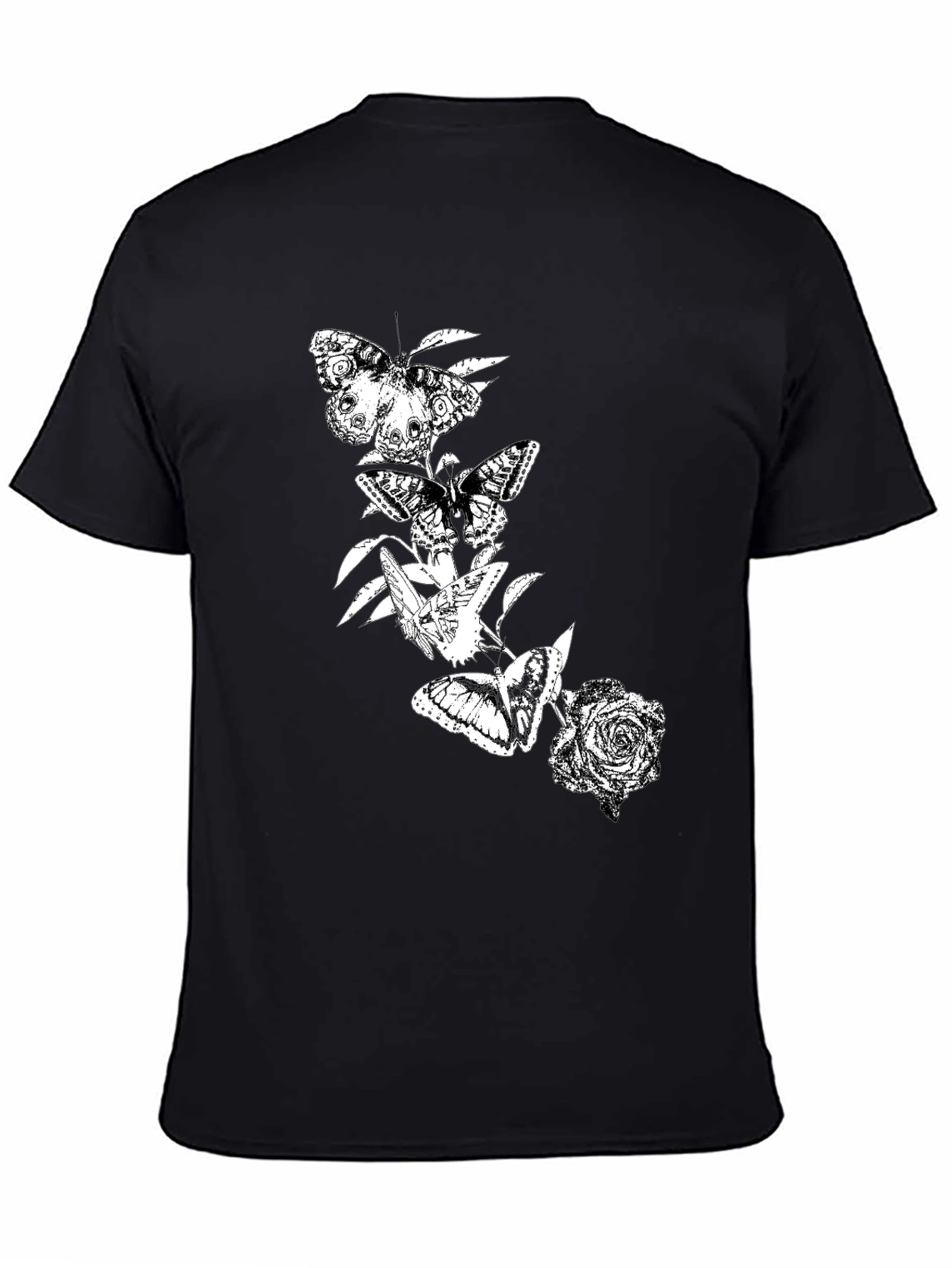 Butterfly & Rose Graphic Black T-Shirt
