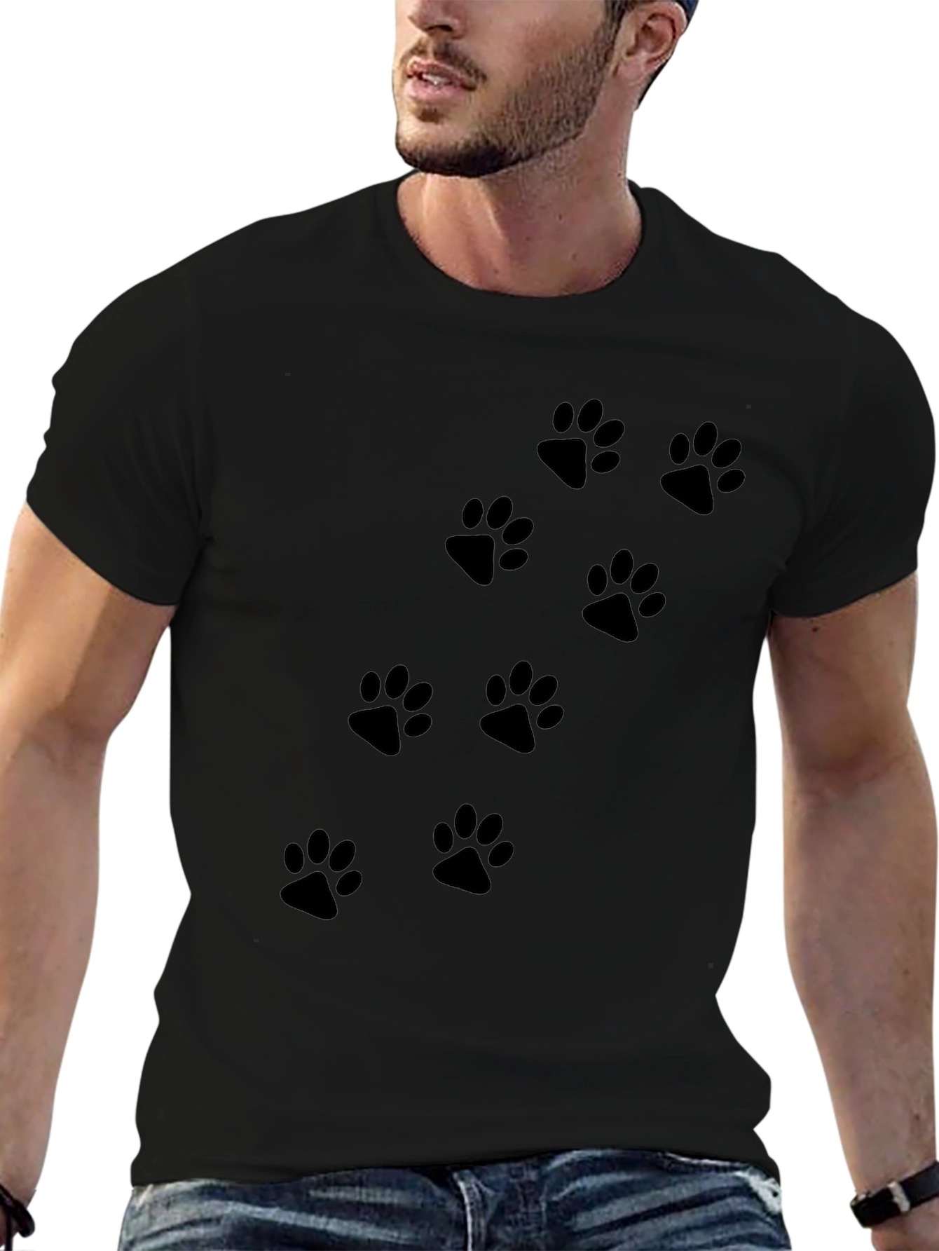 Black Paw Print Crew Neck T-Shirt