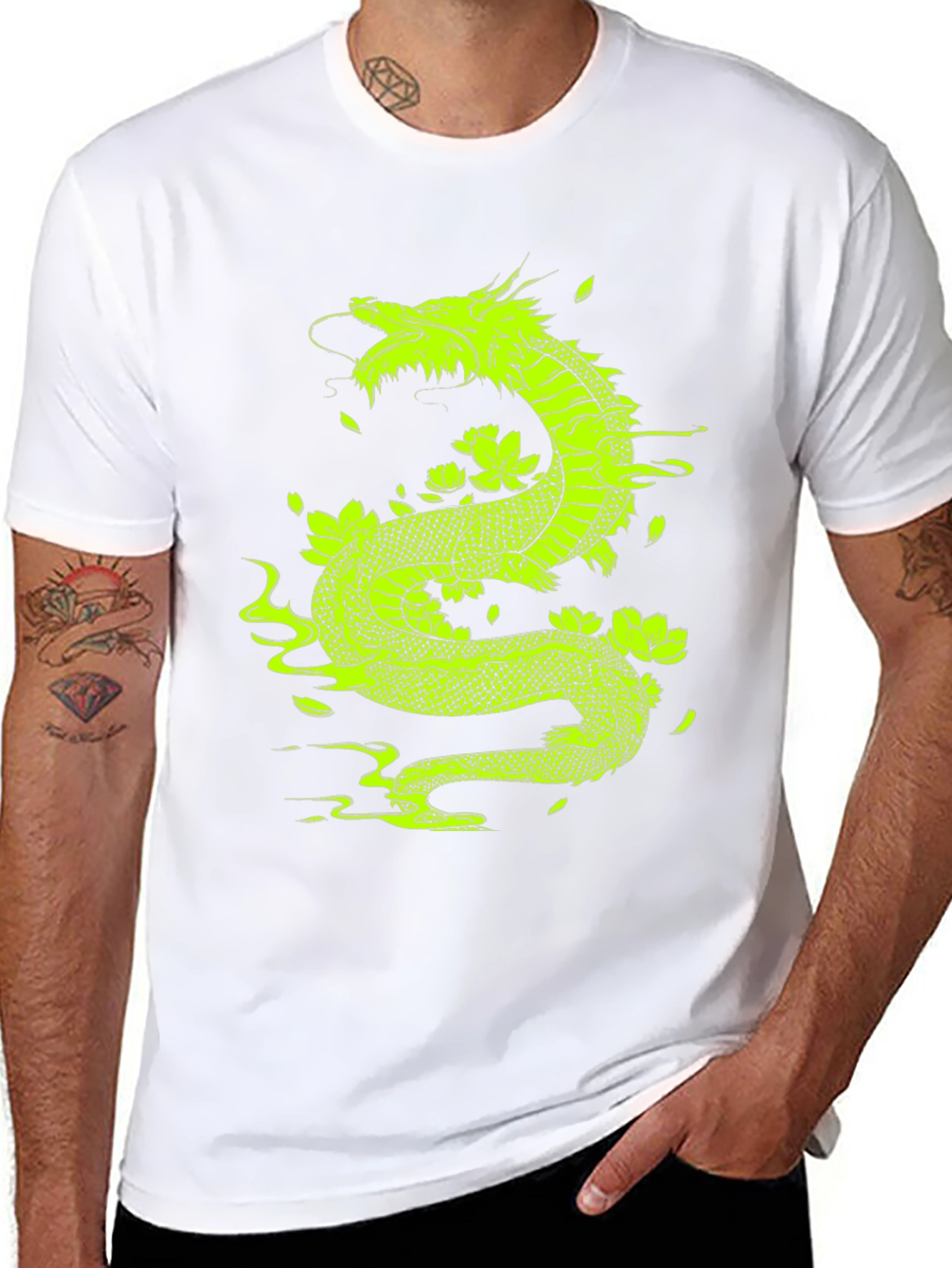 Dragon & Lotus Graphic Tee - Bold Black T-Shirt