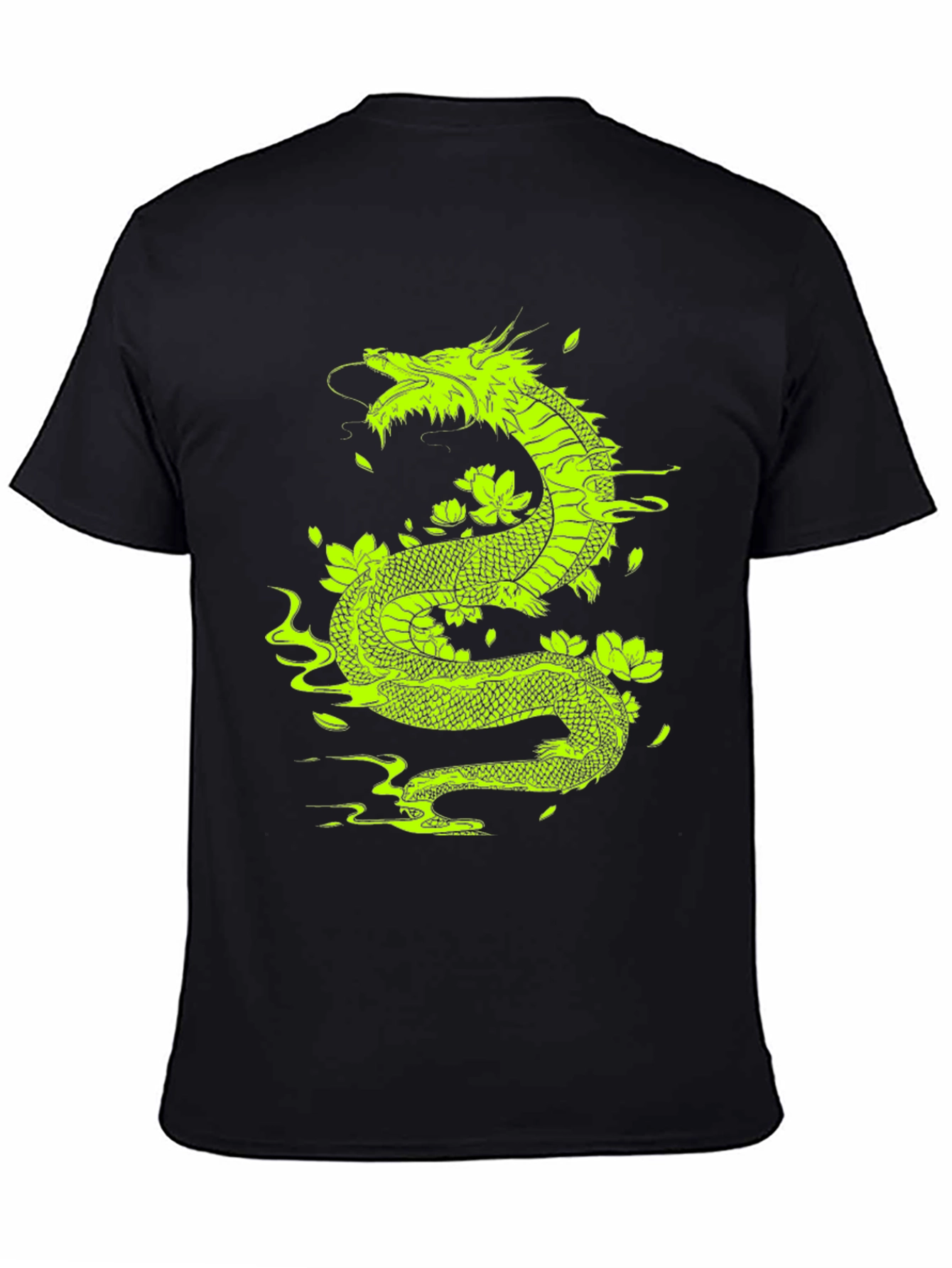 Dragon & Lotus Graphic Tee - Bold Black T-Shirt