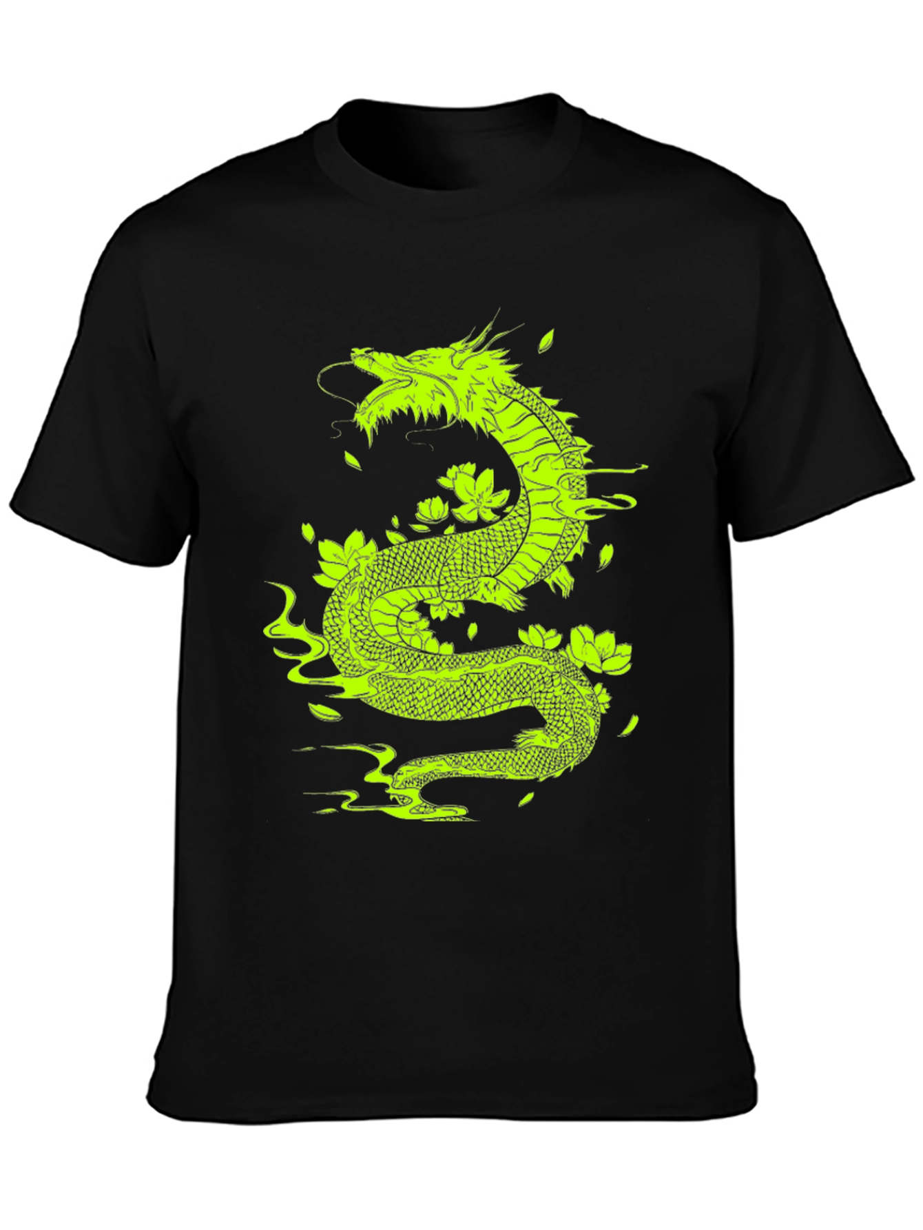 Dragon & Lotus Graphic Tee - Bold Black T-Shirt