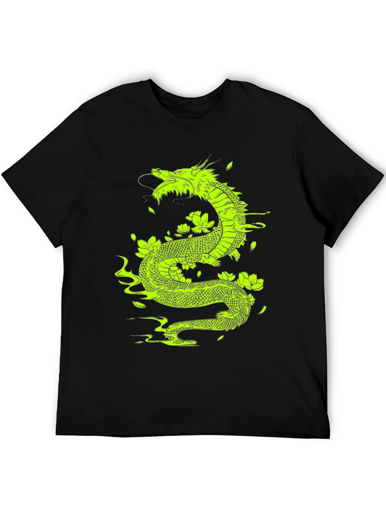 Dragon & Lotus Graphic Tee - Bold Black T-Shirt