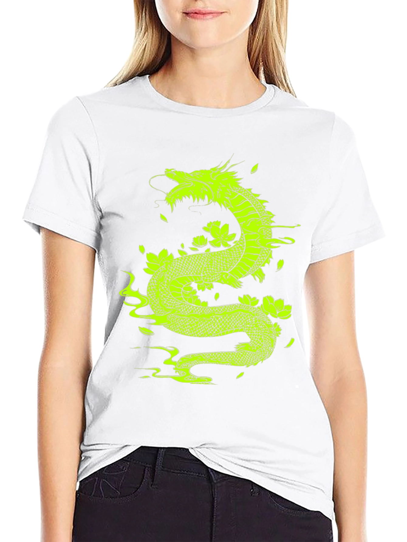 Dragon & Lotus Graphic Tee - Bold Black T-Shirt