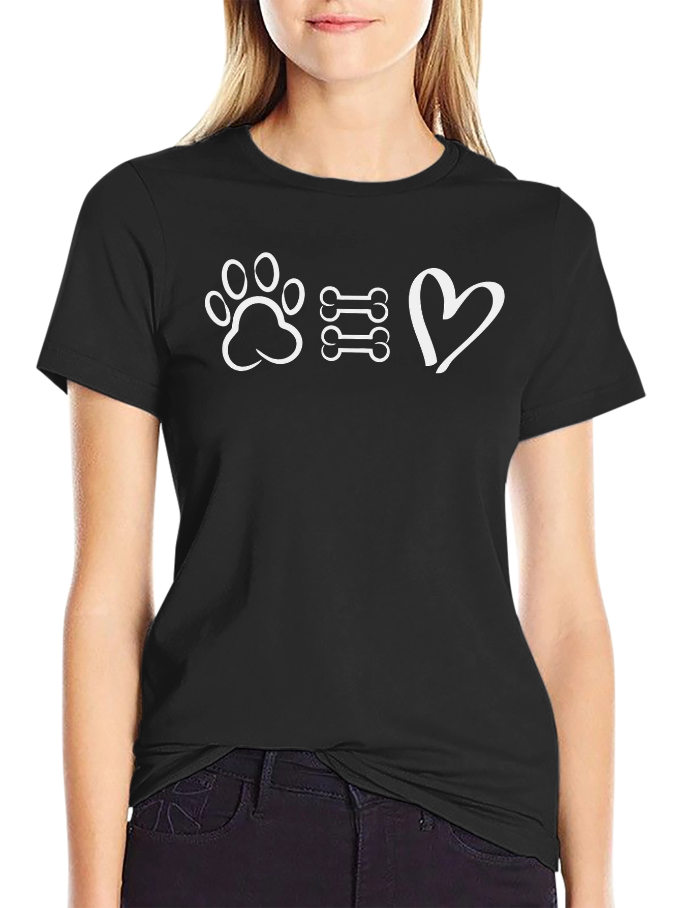 Paw Bones Heart Black T-Shirt