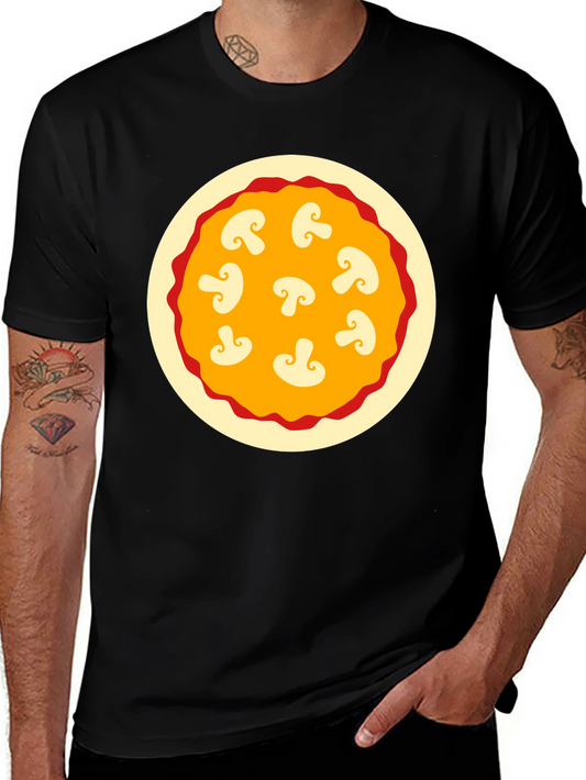 Mushroom Pizza Graphic Tee - Black Cotton T-Shirt