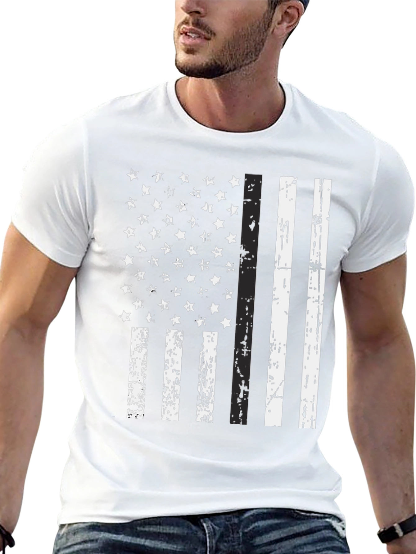 Distressed American Flag Graphic Tee - Black