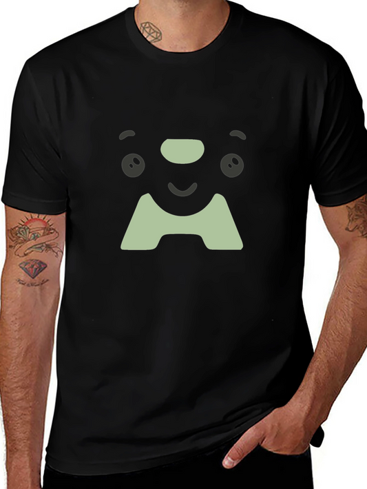 Cute Face Graphic Tee - Soft Black Cotton T-Shirt