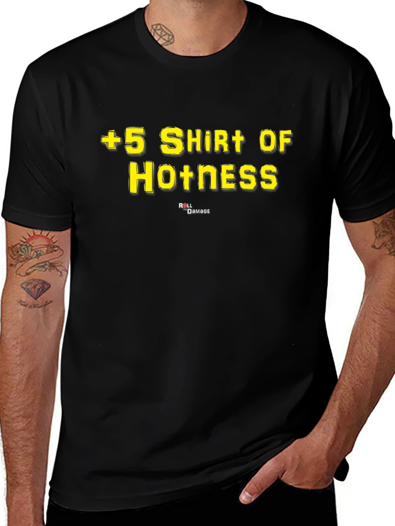 +5 Shirt of Hotness Roll Damage T-Shirt - Black