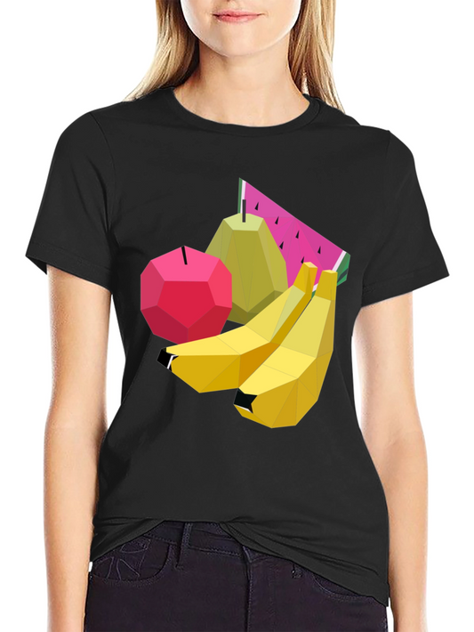 Geometric Fruit Graphic Black T-Shirt