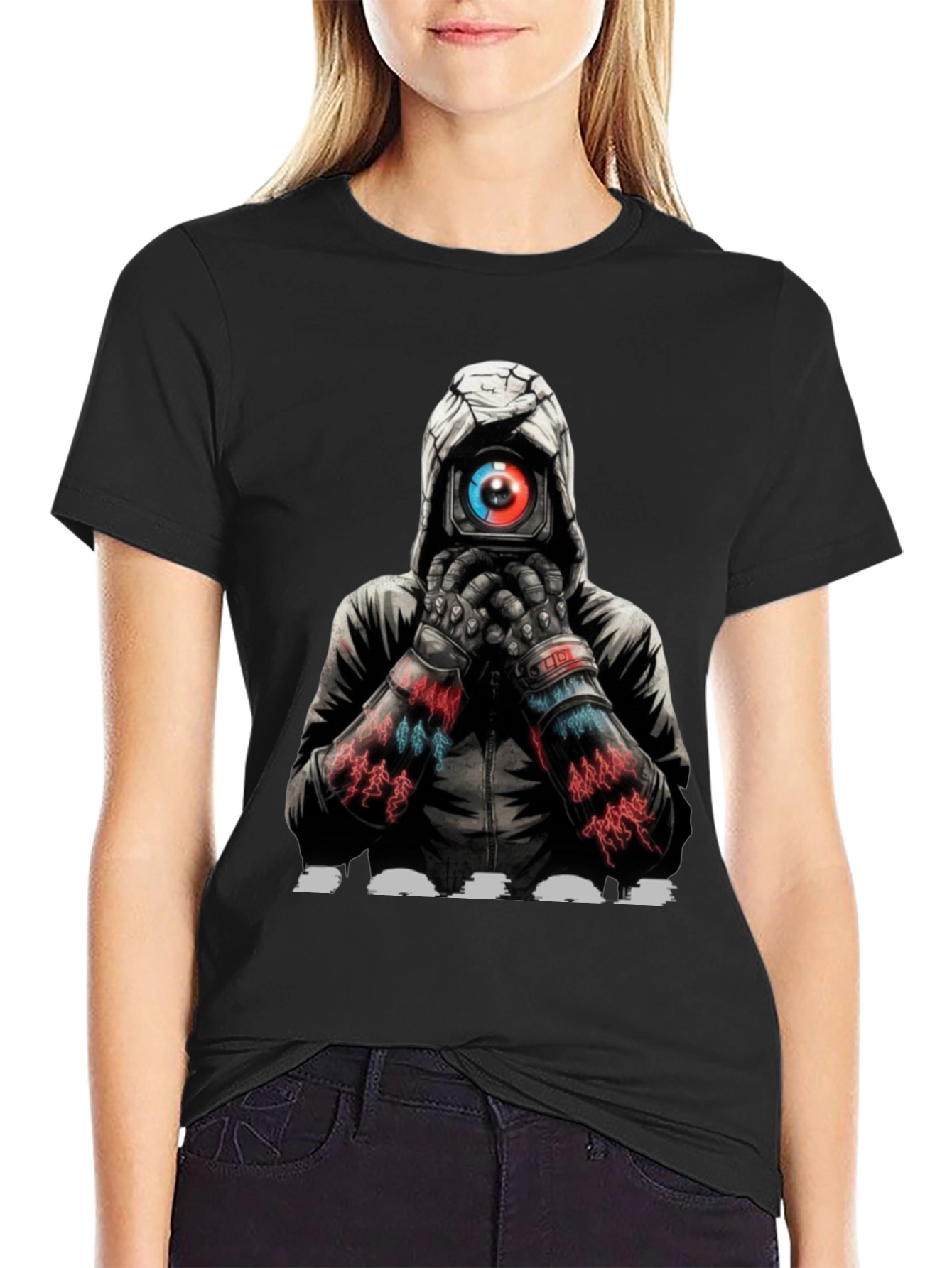 Cyberpunk Camera Eye Graphic Black T-Shirt