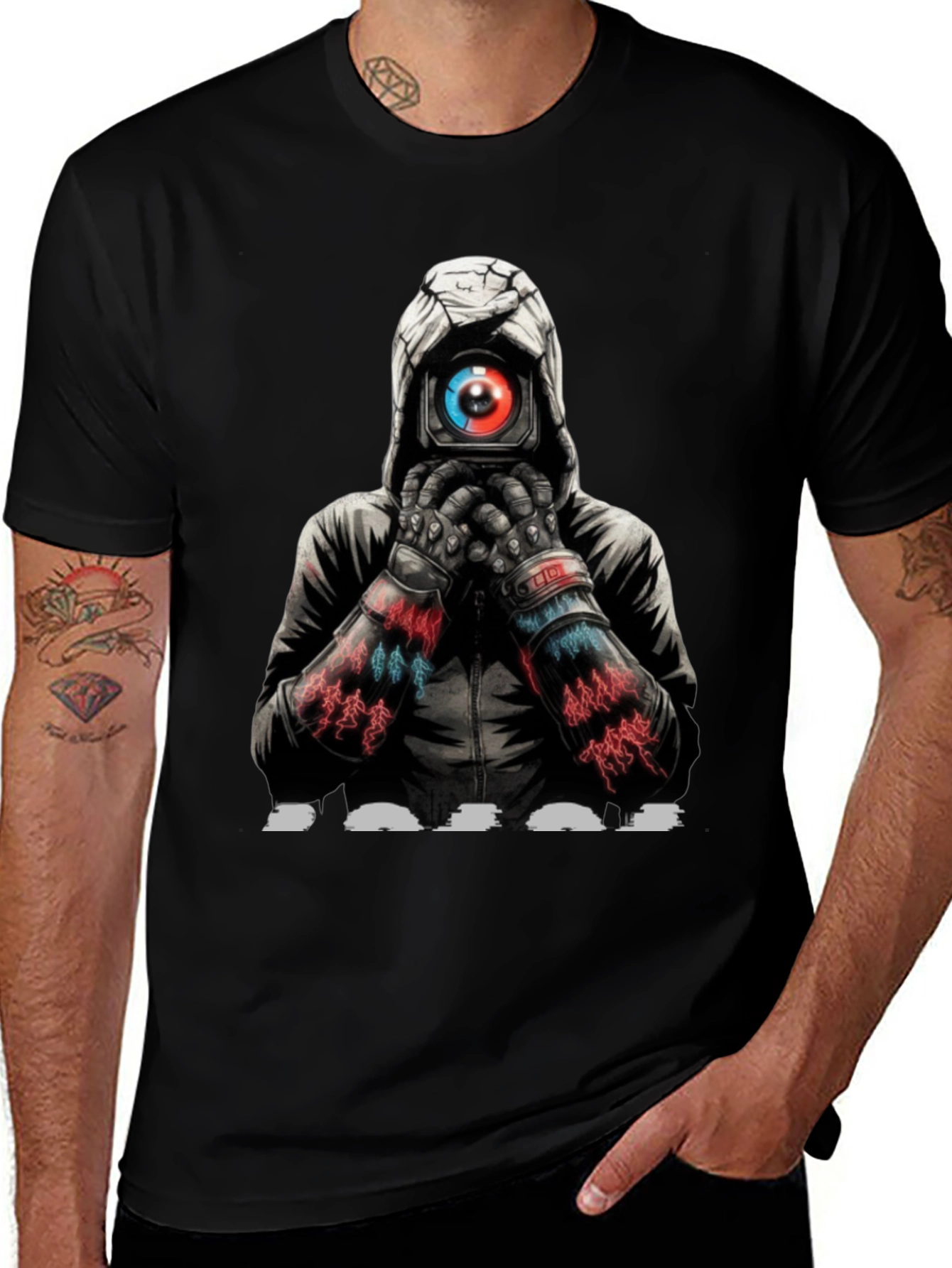 Cyberpunk Camera Eye Graphic Black T-Shirt