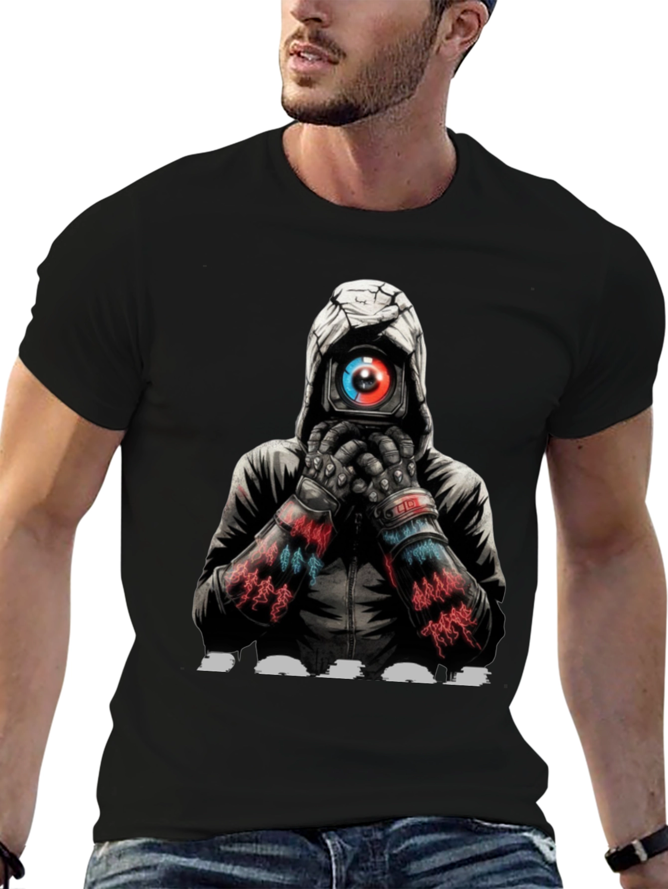Cyberpunk Camera Eye Graphic Black T-Shirt