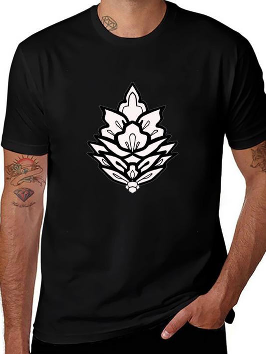Black T-Shirt with Ornamental Lotus Design