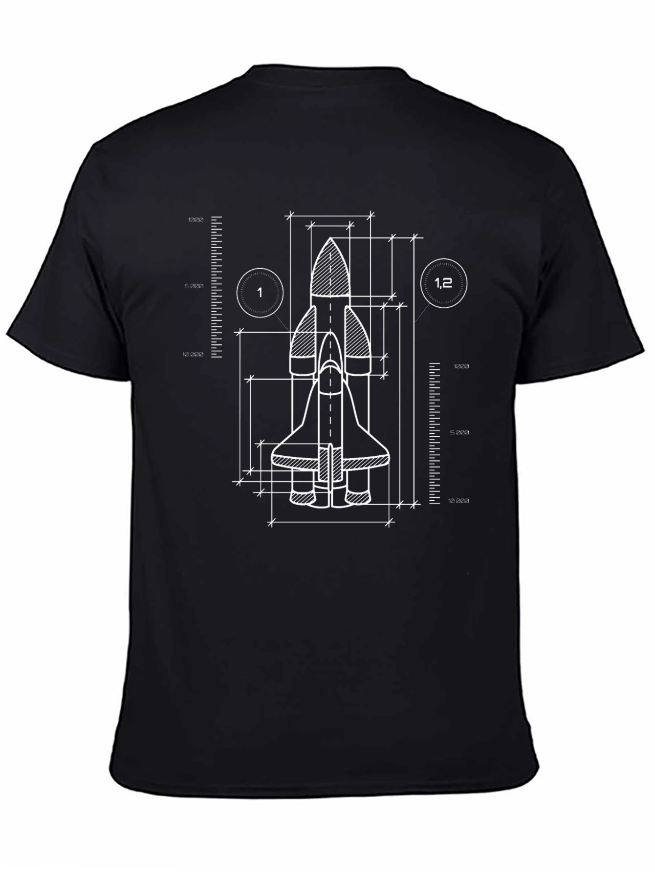 Space Shuttle Blueprint Graphic Tee - Black Cotton T-Shirt