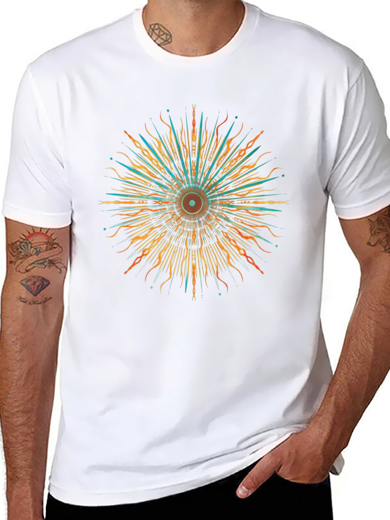 Abstract Sunburst Graphic Black T-Shirt