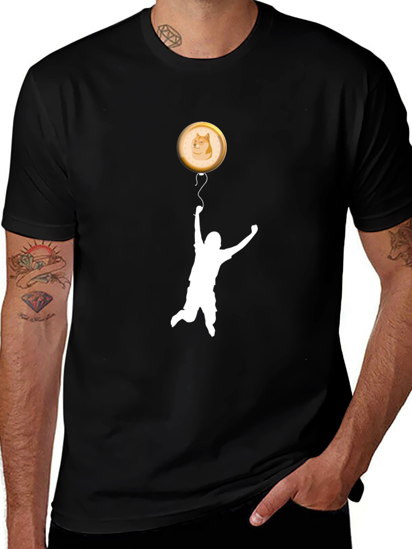 Doge Coin Balloon T-Shirt - Black
