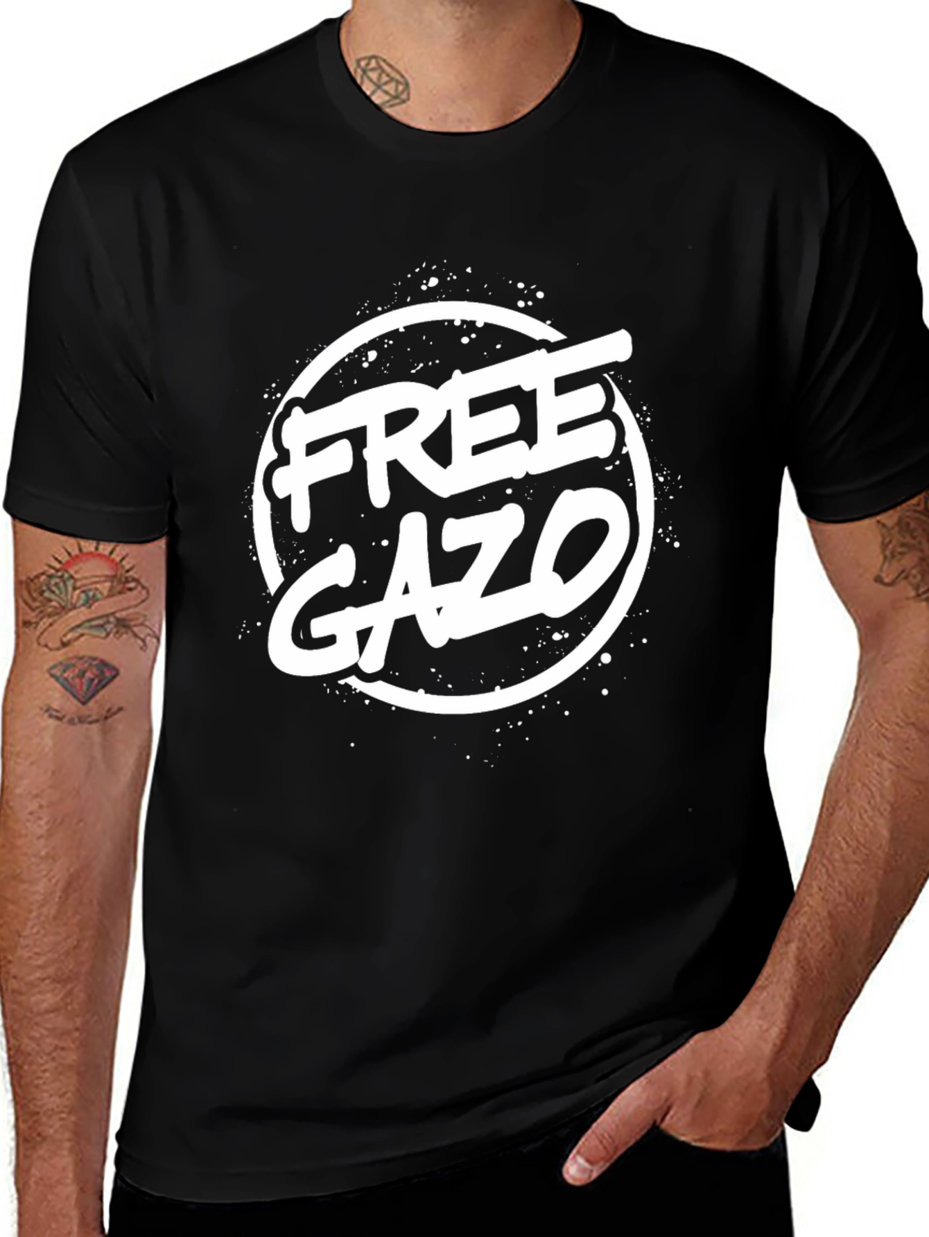 Free GAZO Graphic Print Black T-Shirt