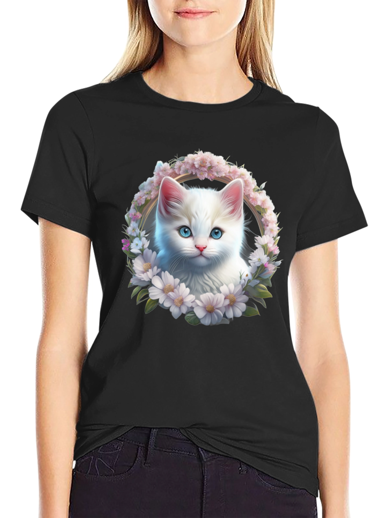 Cat & Floral Wreath Graphic Tee