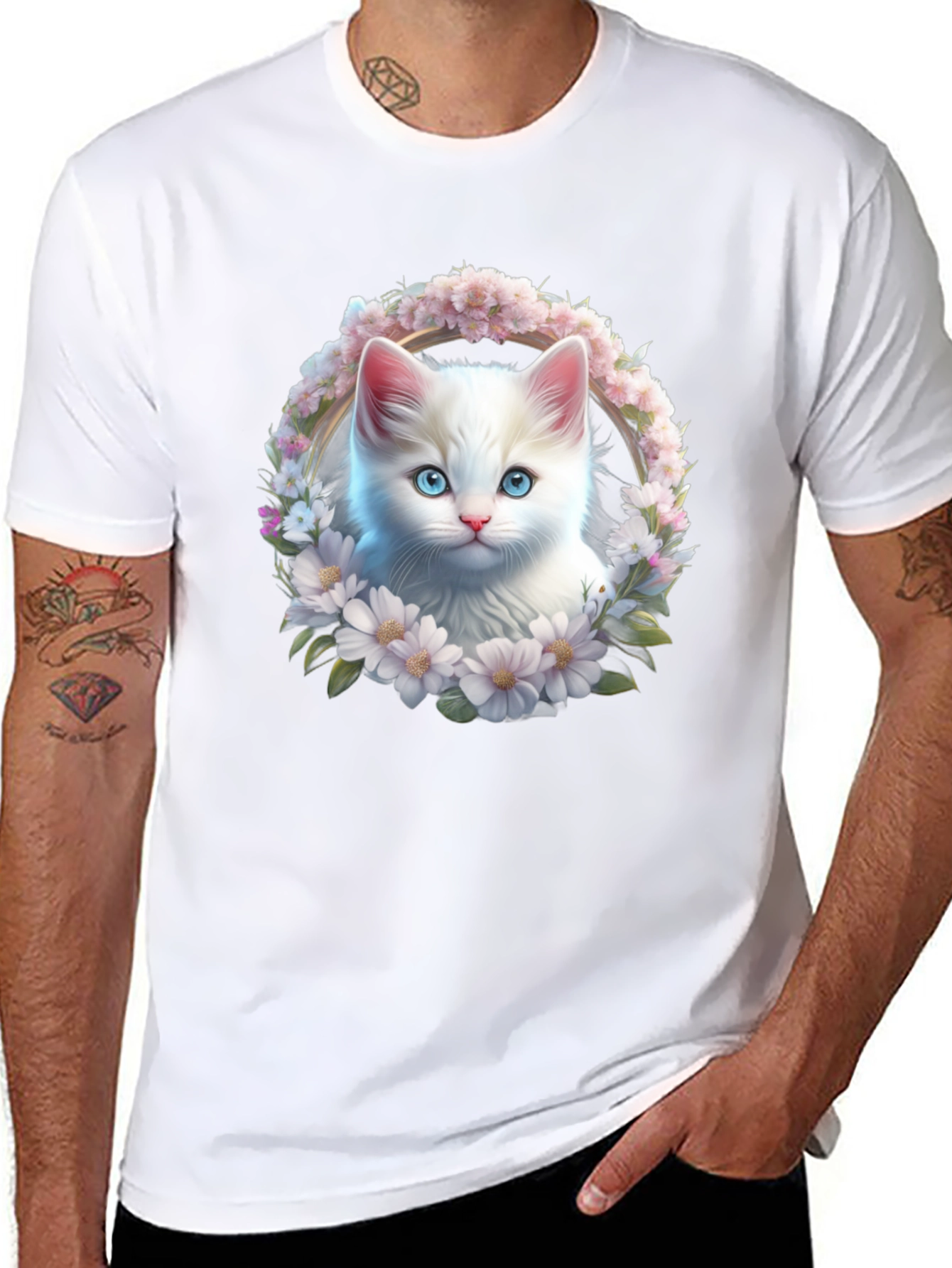 Cat & Floral Wreath Graphic Tee